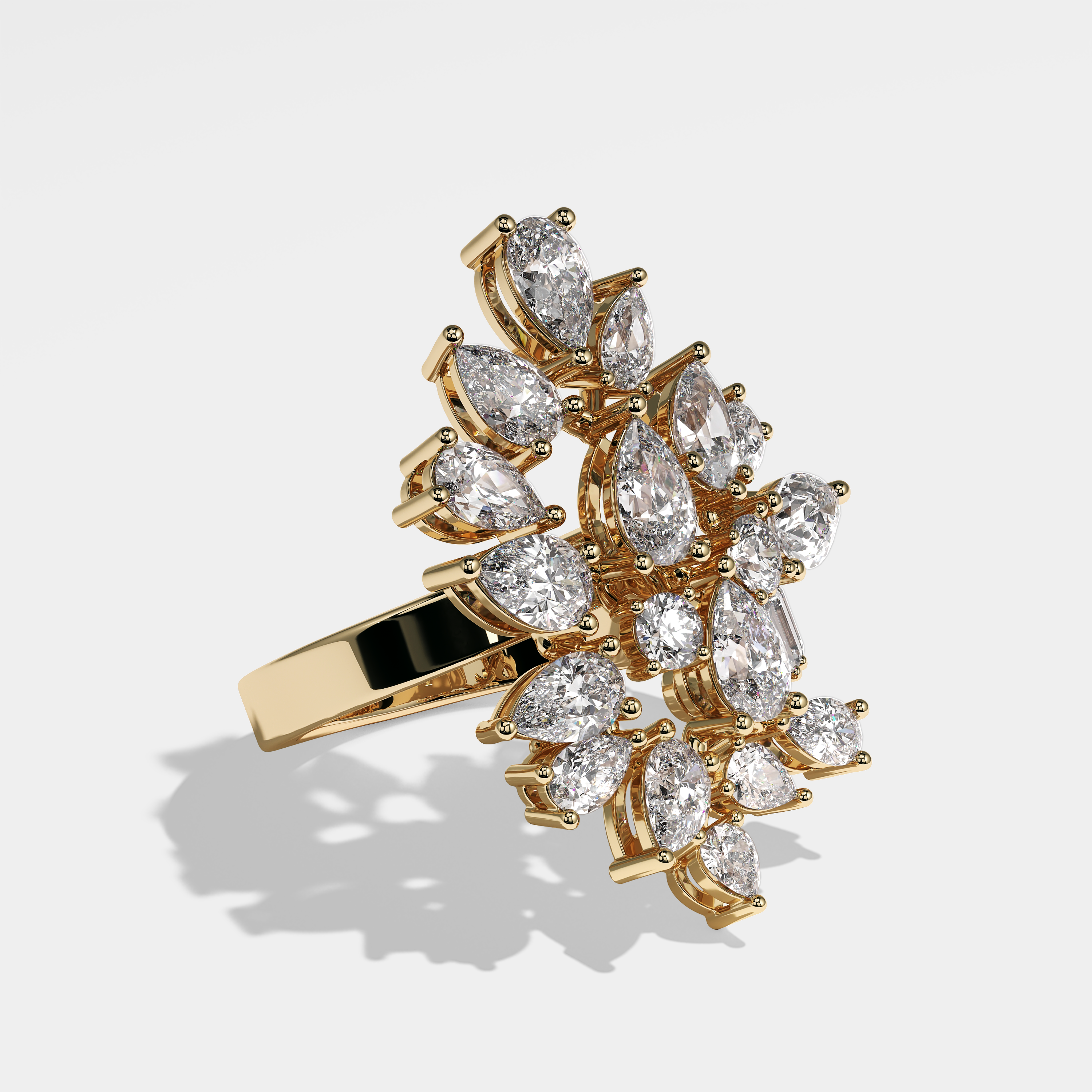 Right View – Kurbãni Durjini Natasha Diamond Pear Halo Engagement Ring Yellow Gold