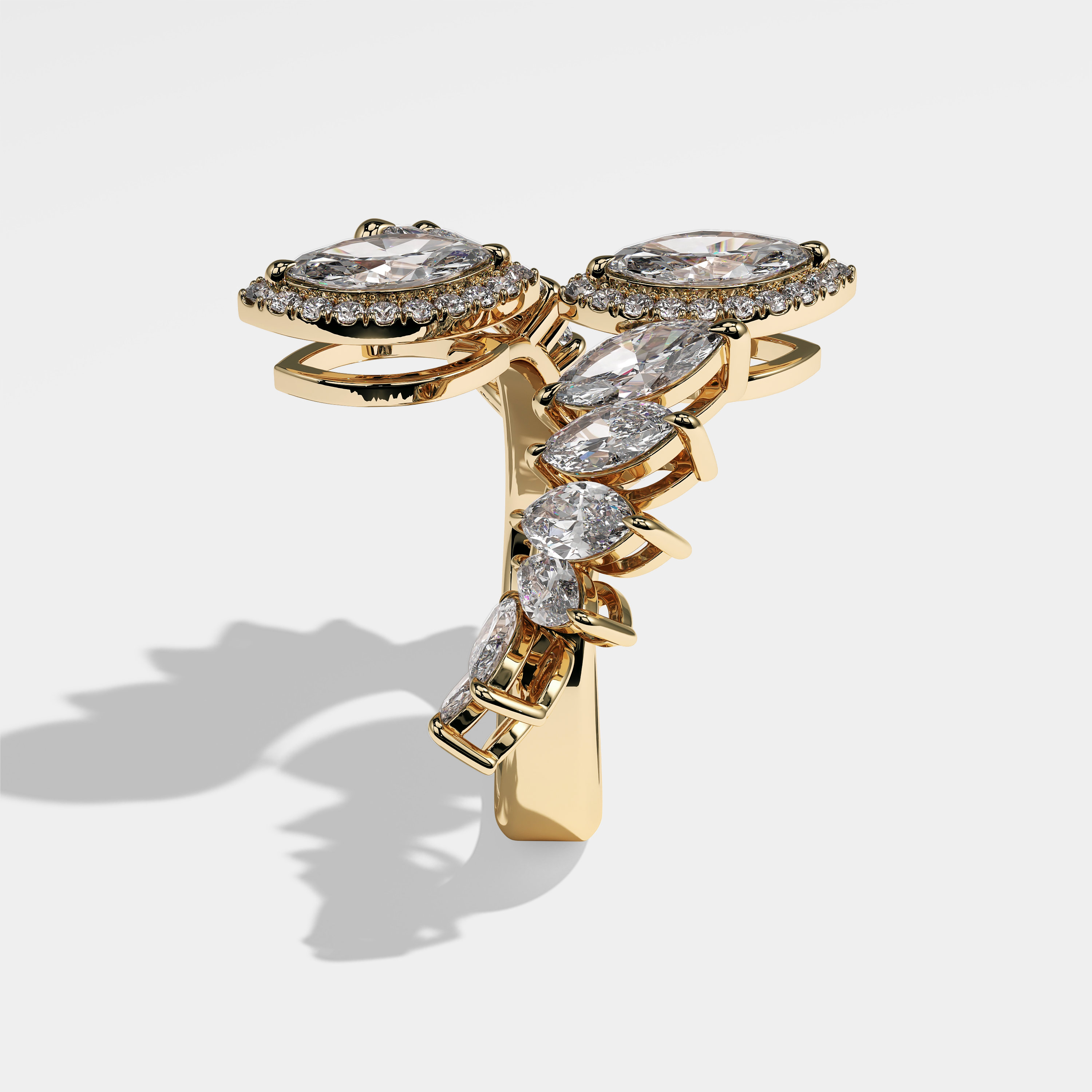 Side View – Kurbãni Durjini Neve Diamond Marquise Engagement Ring Yellow Gold