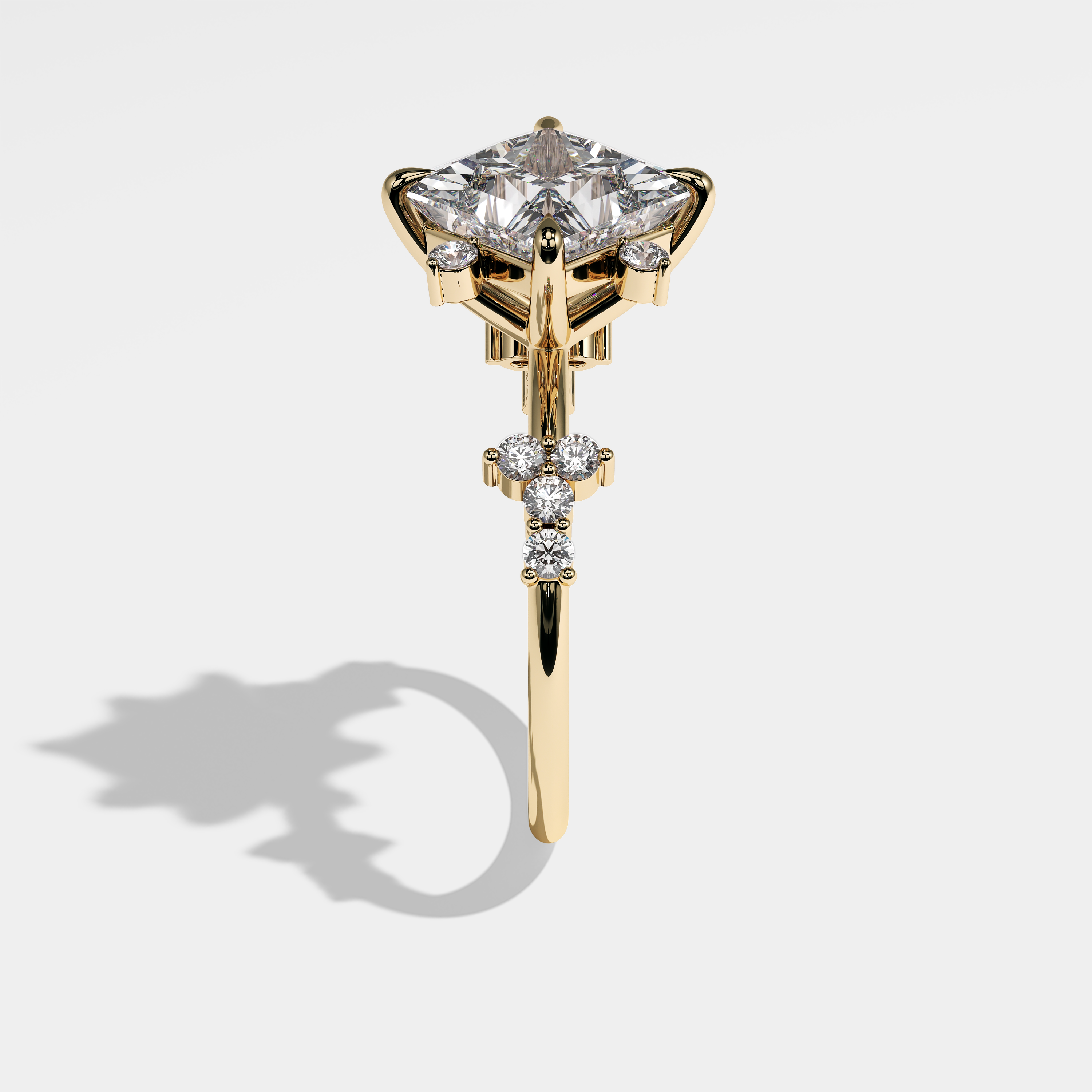 Side View – Kurbãni Durjini Noelle Diamond Princess Engagement Ring Yellow Gold