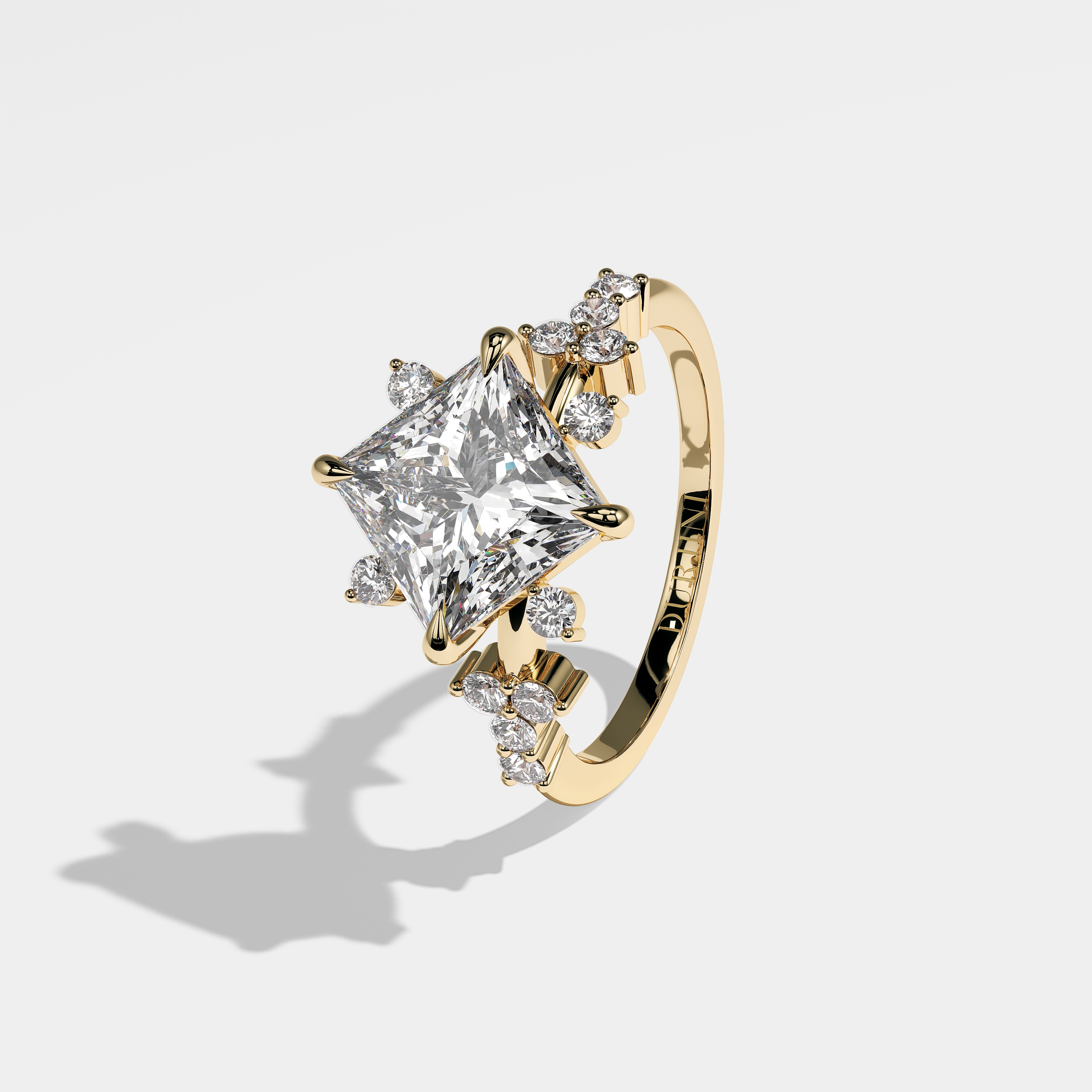 Left View – Kurbãni Durjini Noelle Diamond Princess Engagement Ring Yellow Gold