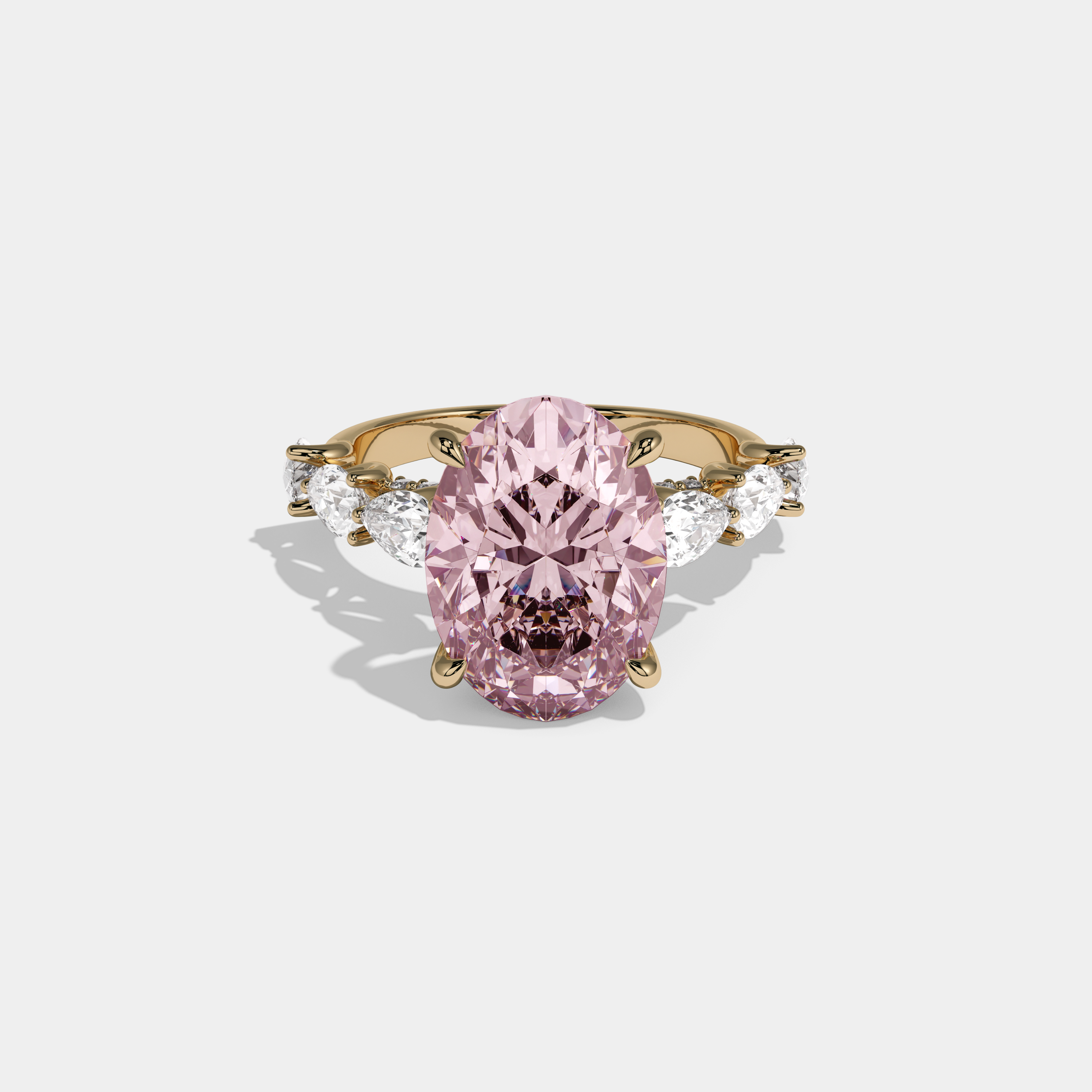 Charlotte Fancy Pink Oval Cut Diamond Band With Pear Cuts Engagement Ring 6ct 18K Yellow Gold