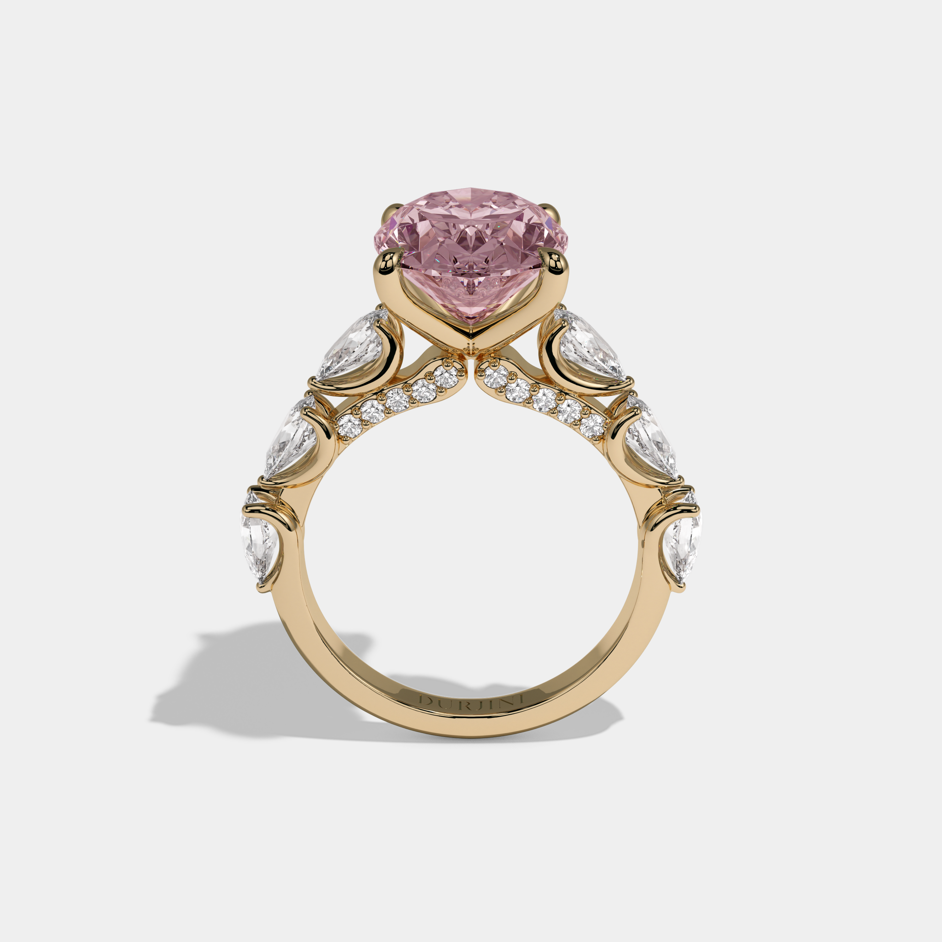 Charlotte Fancy Pink Oval Cut Diamond Band With Pear Cuts Engagement Ring 6ct 18K Yellow Gold