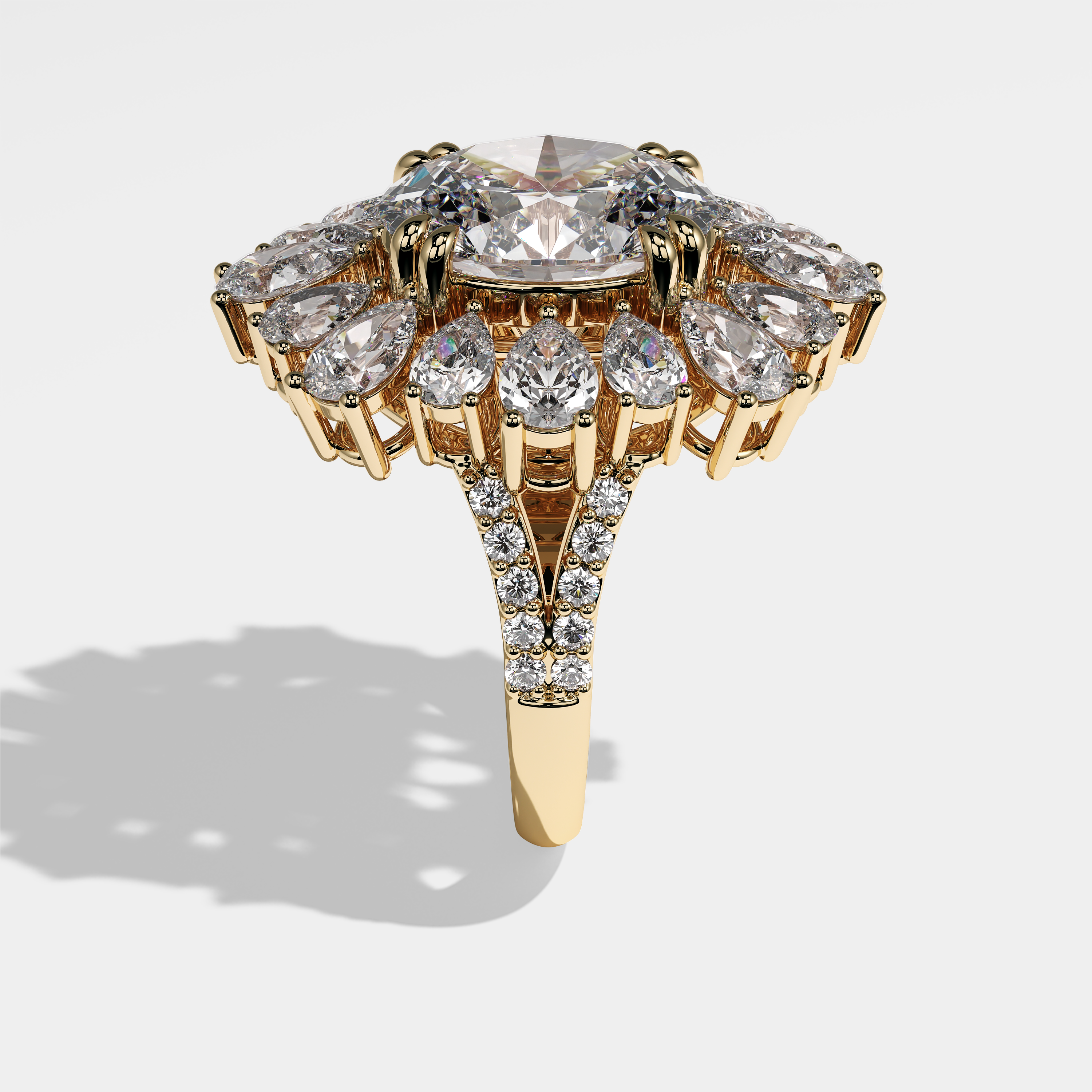 Side View – Kurbãni Durjini Nellie Diamond Oval Halo Engagement Ring Yellow Gold