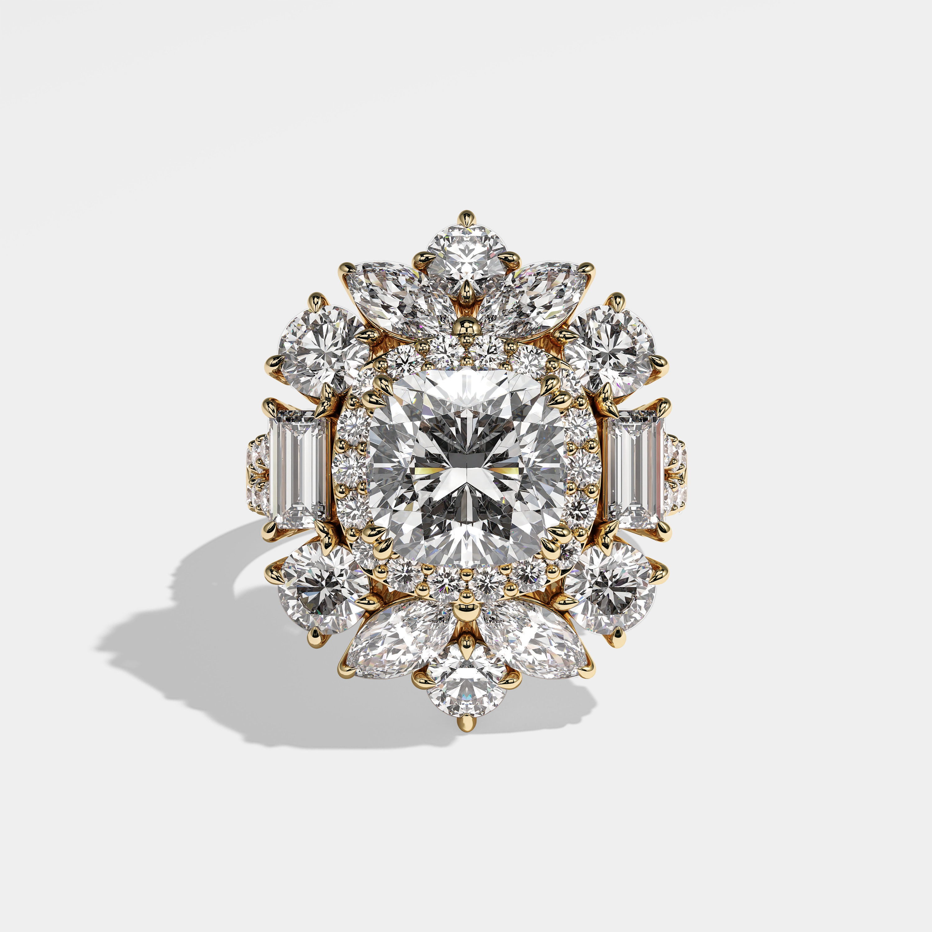 Yvonne Diamond Cushion Engagement Ring 18K Yellow Gold 18.00ct