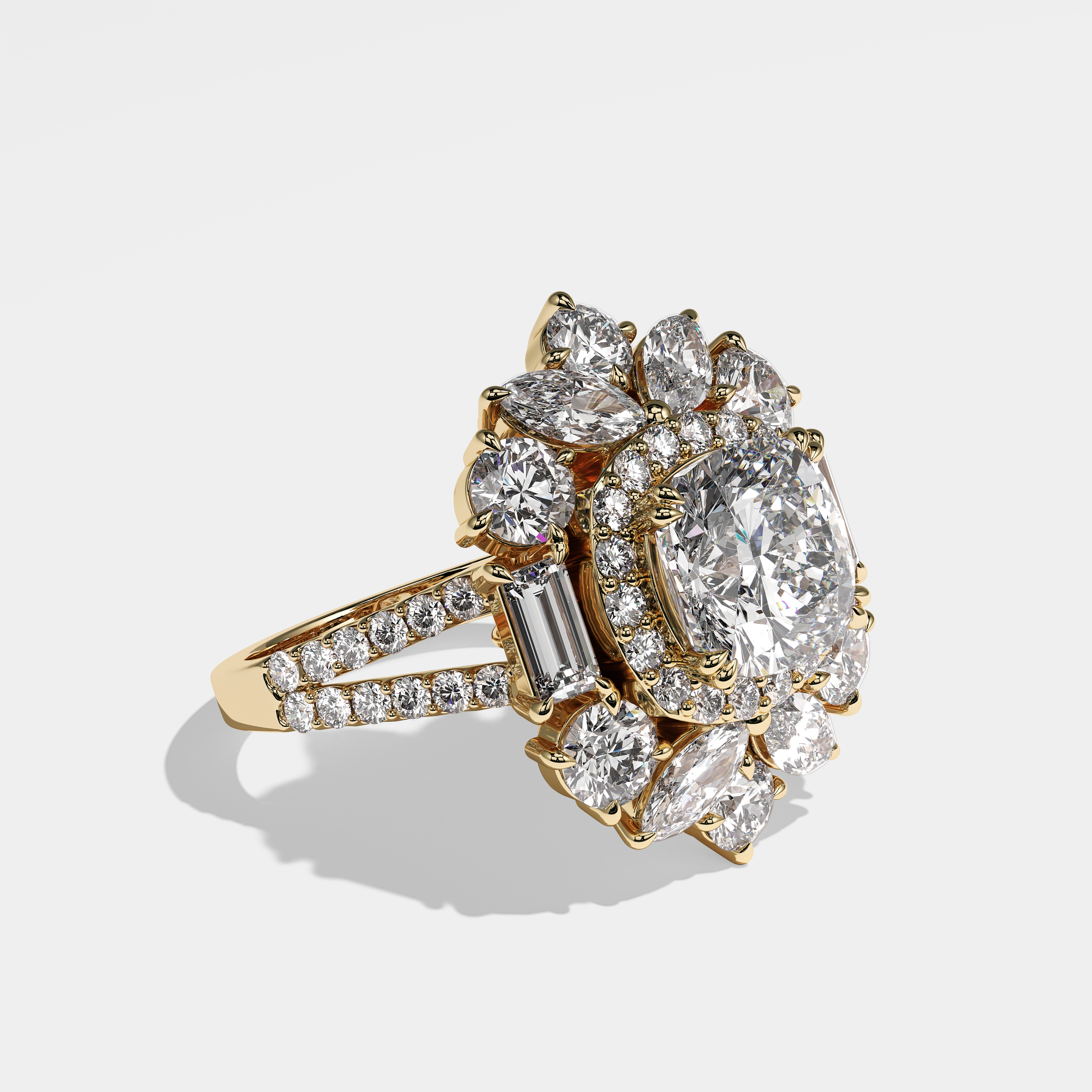 Right View – Kurbãni Durjini Yvonne Diamond Cushion Engagement Ring Yellow Gold
