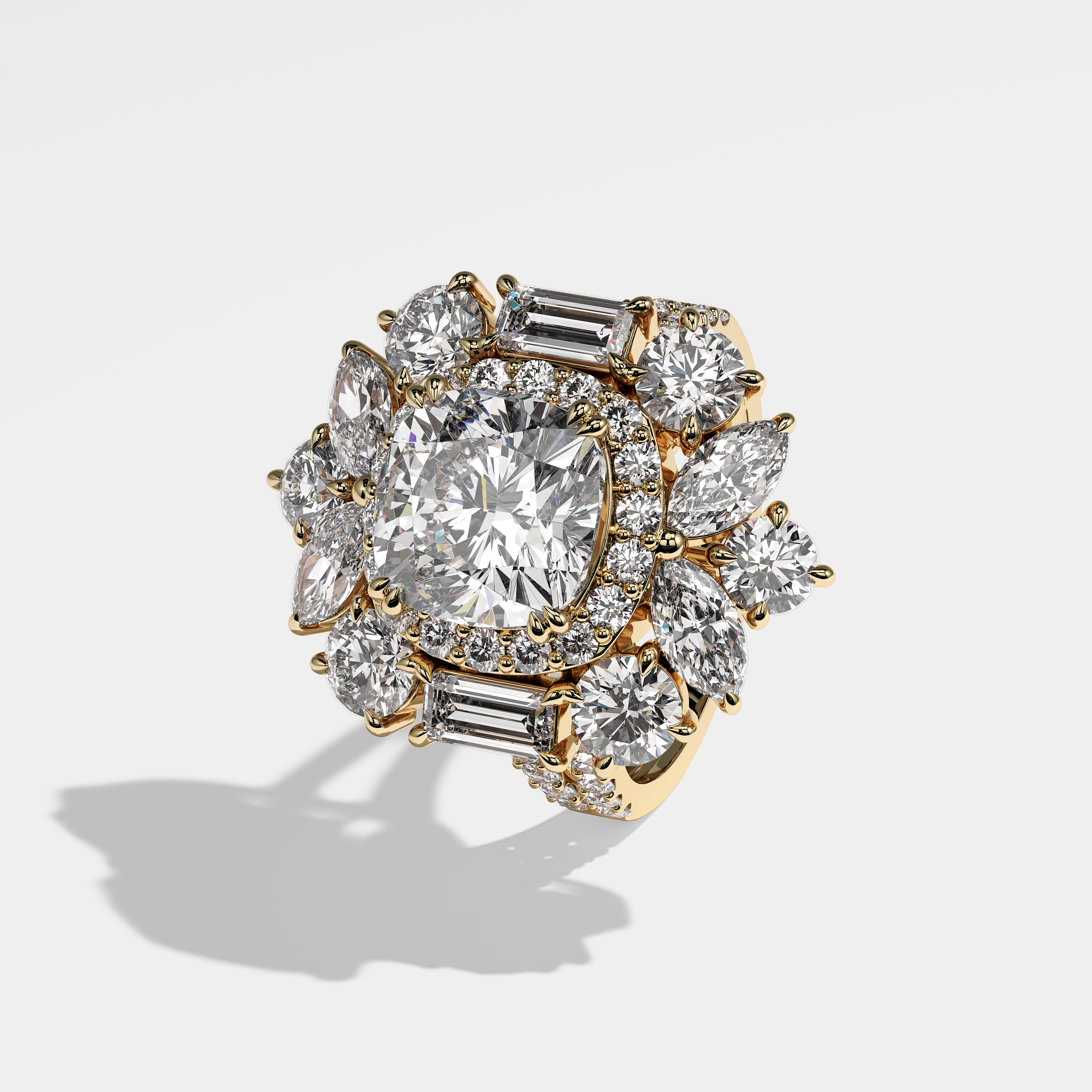 Yvonne Diamond Cushion Engagement Ring 18K Yellow Gold 18.00ct