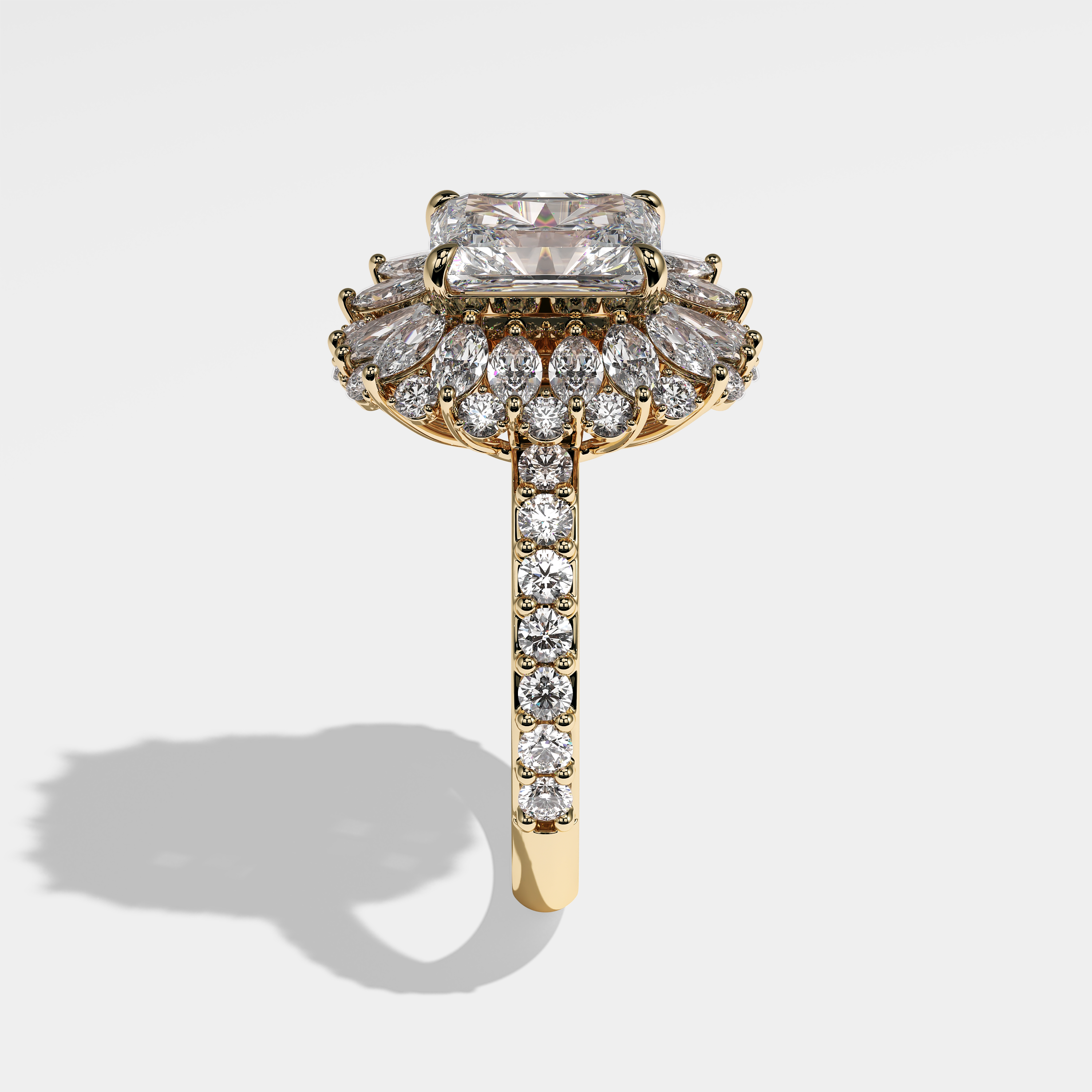 Side View – Kurbãni Durjini Yvette Diamond Radiant Engagement Ring Yellow Gold