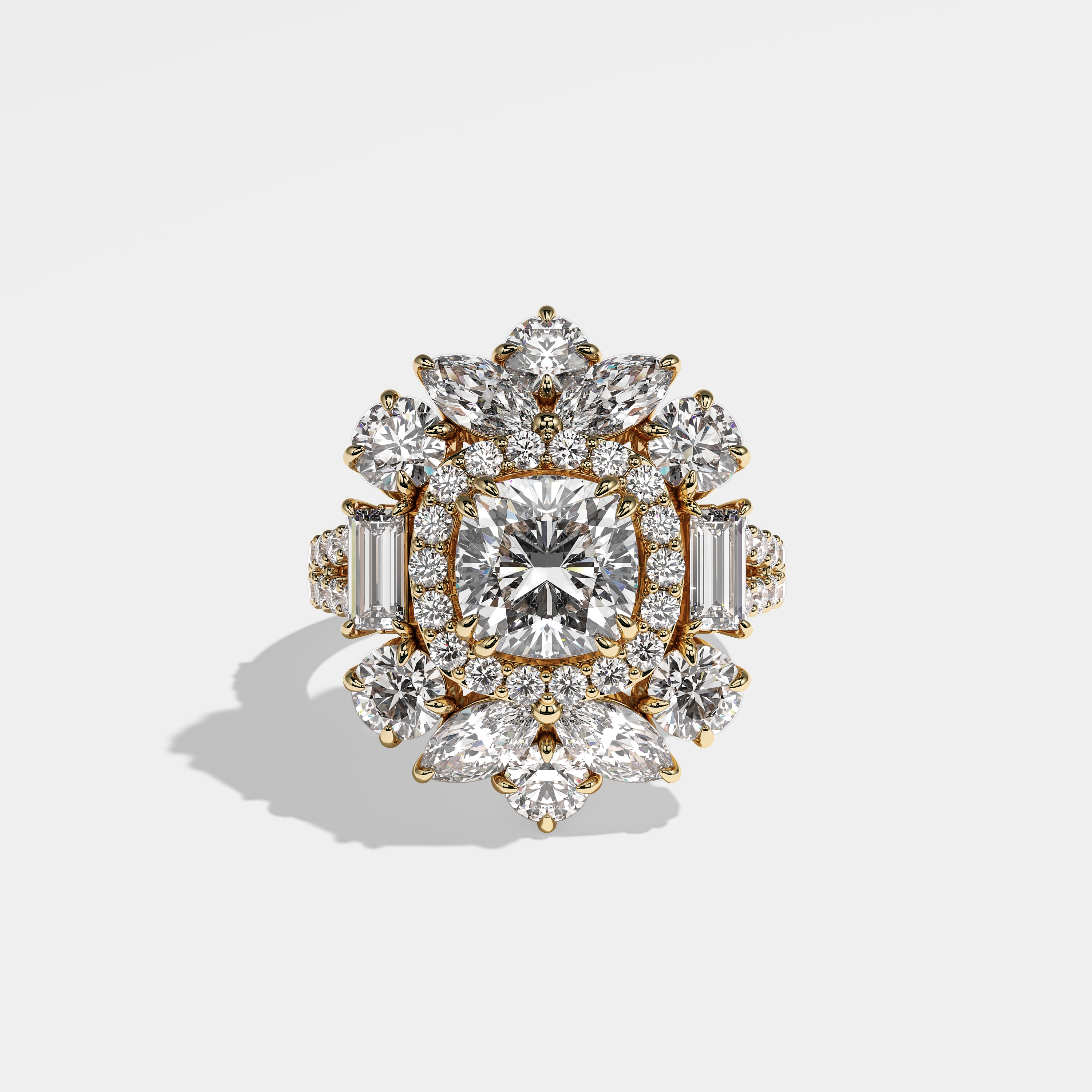 Journey Diamond Cushion Engagement Ring 18K Yellow Gold 43.00ct