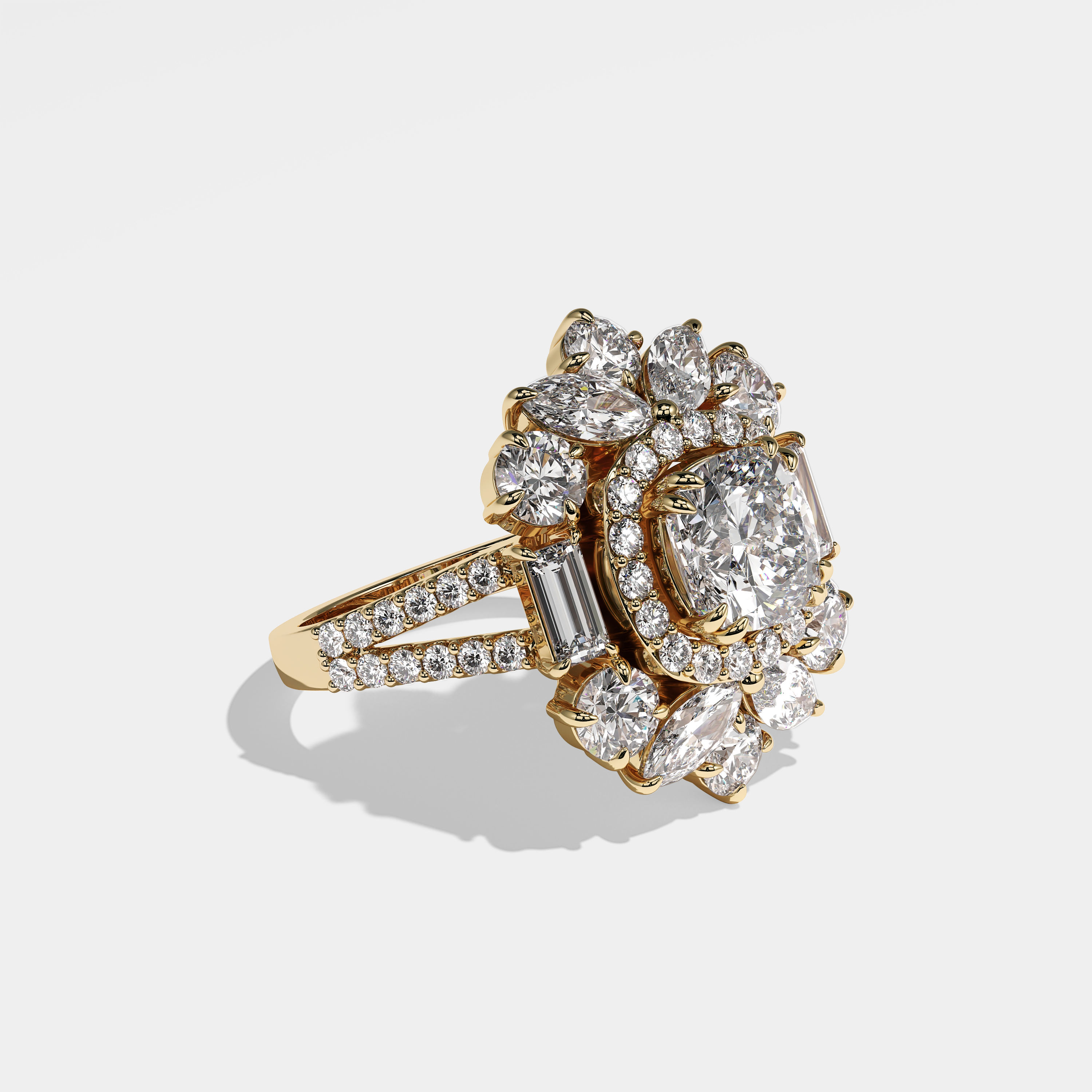 Journey Diamond Cushion Engagement Ring 18K Yellow Gold 43.00ct