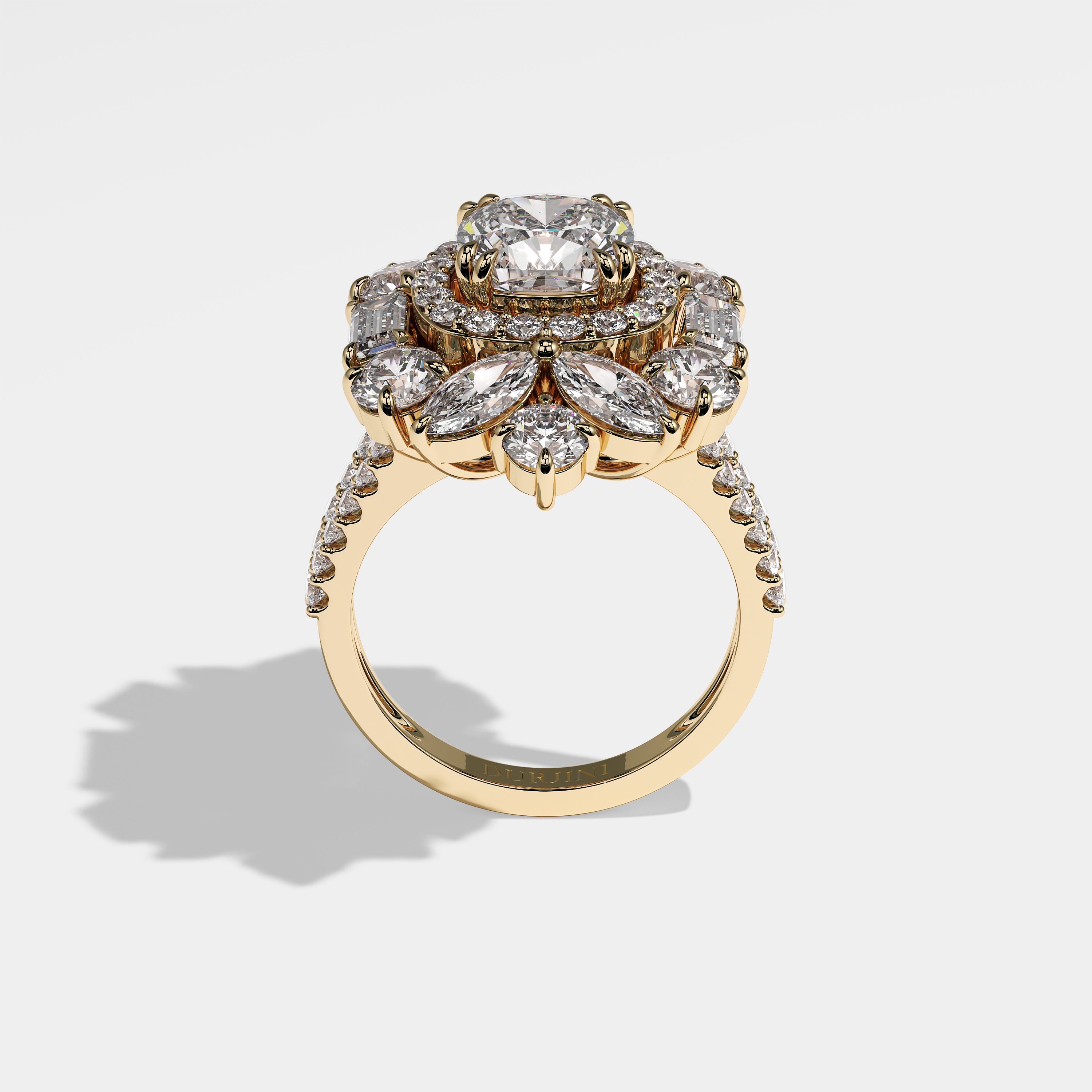 Journey Diamond Cushion Engagement Ring 18K Yellow Gold 43.00ct