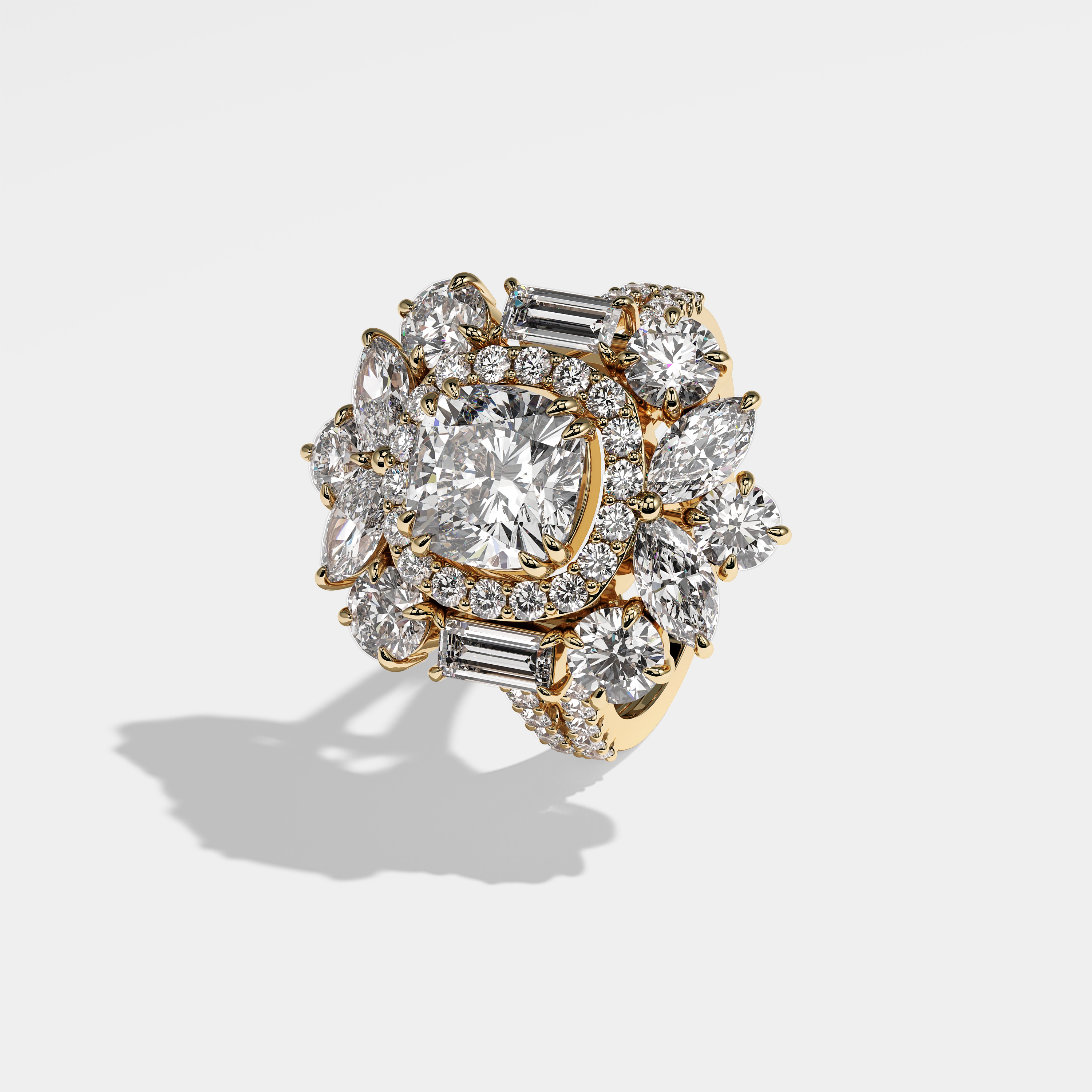 Journey Diamond Cushion Engagement Ring 18K Yellow Gold 43.00ct