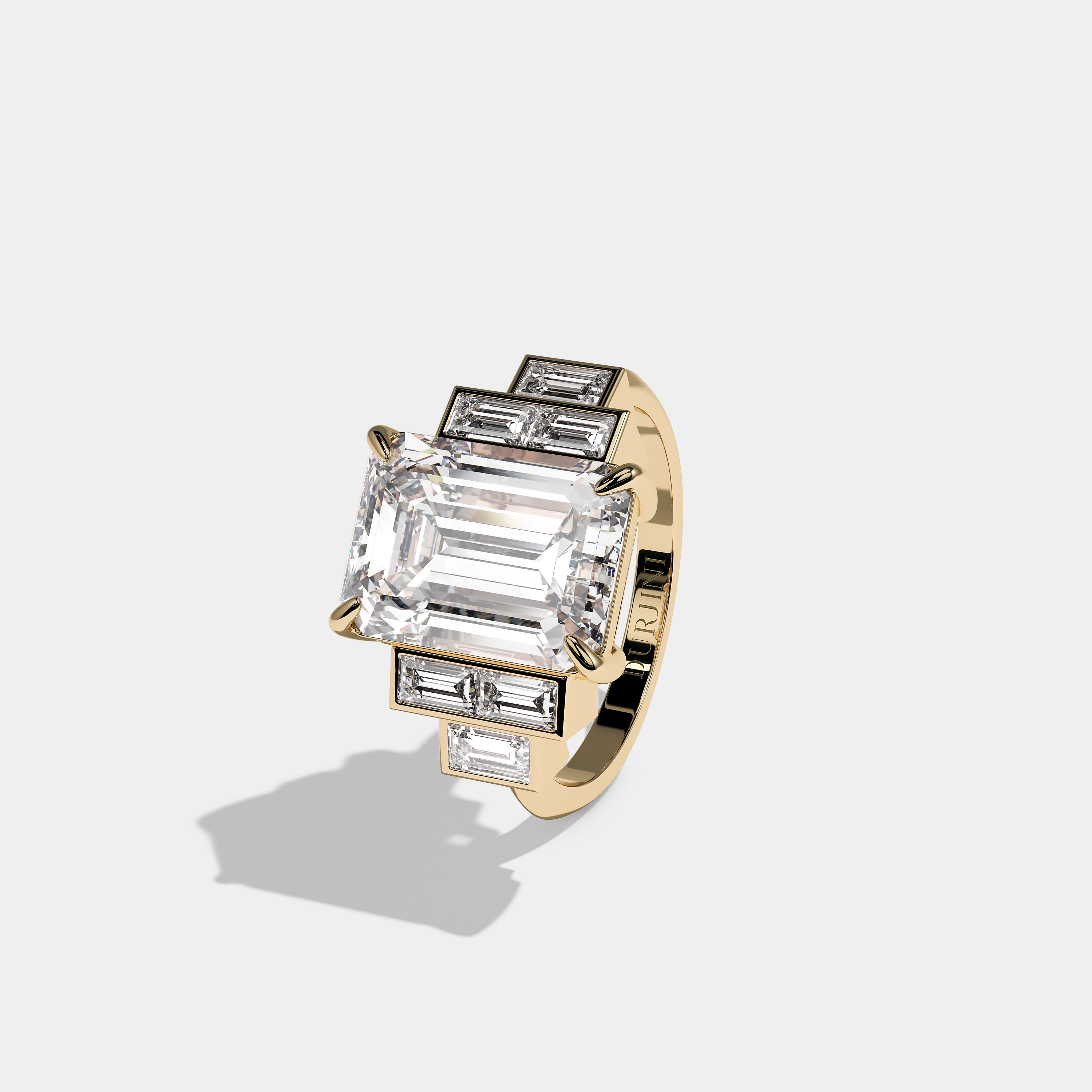 Left View – Kurbãni Durjini Bettie Diamond Emerald Cut Engagement Ring Yellow Gold