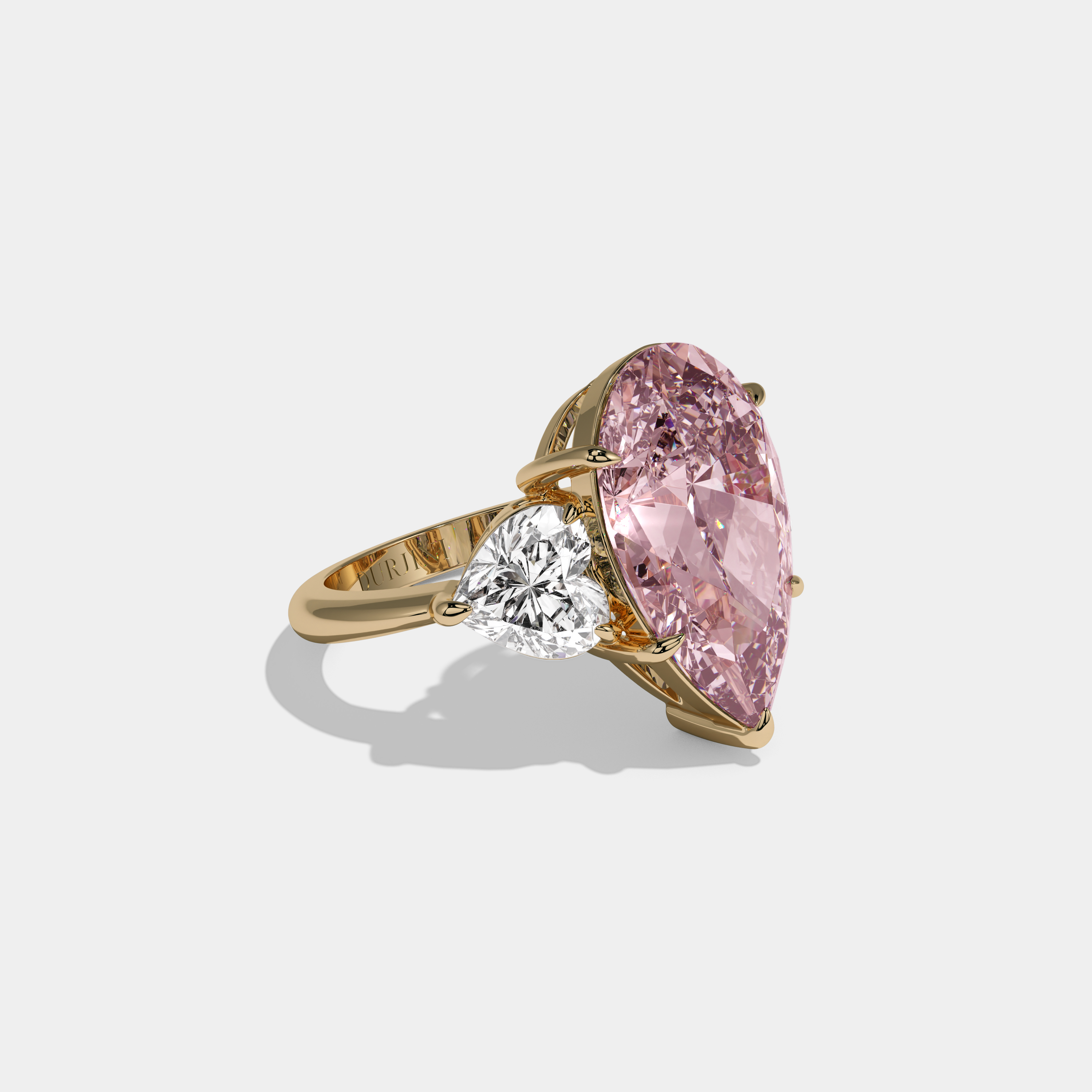 Charlotte Fancy Pink Pear Cut Diamond Plain Band With Heart Cut Sides Engagement Ring 6ct 18K Yellow Gold