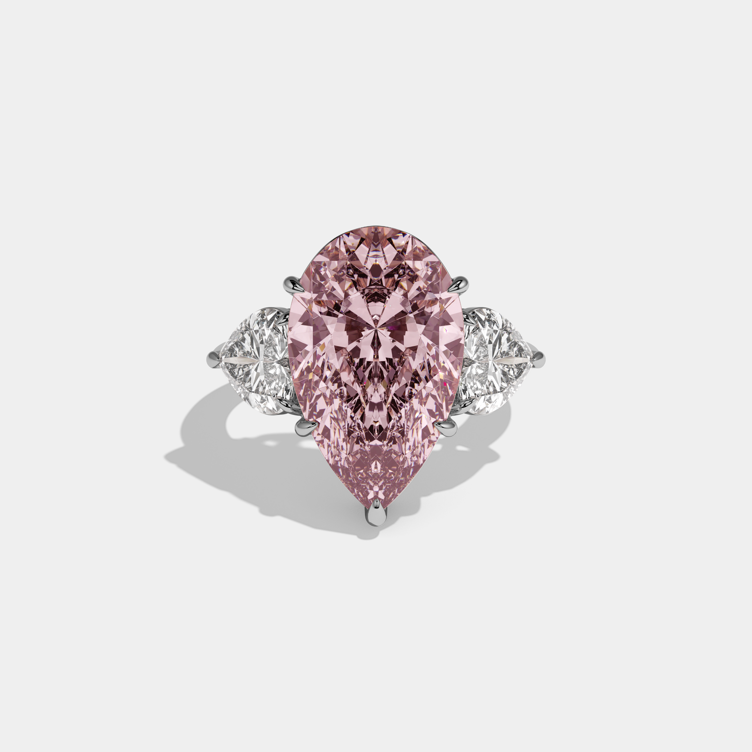 Victoria Fancy Pink Pear Cut Diamond Plain Band With Heart Cut Sides Engagement Ring 6ct 18K White Gold