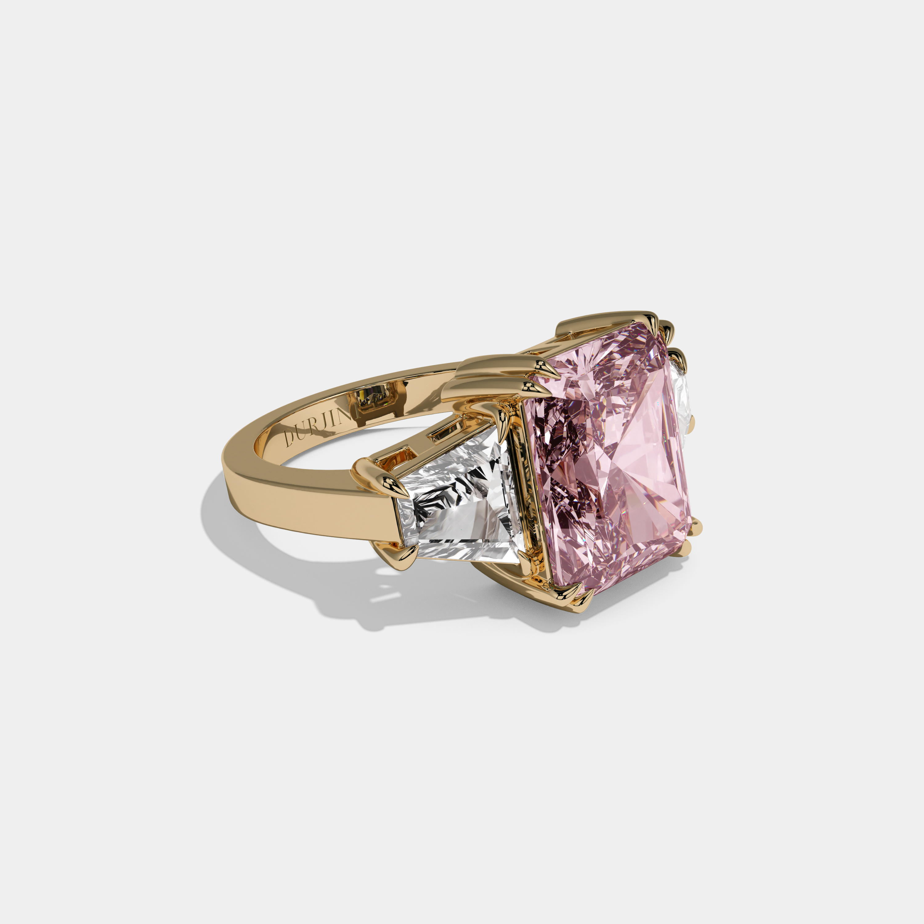 Eugenie Fancy Pink Radiant Cut Diamond Plain Band With Trapezoid Sides Engagement Ring 7ct 18K Yellow Gold