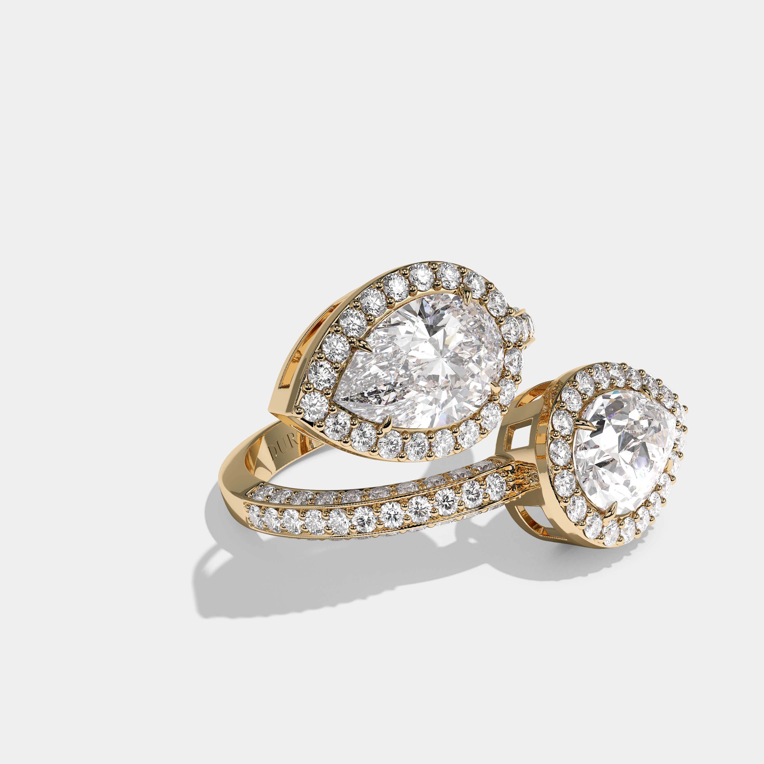 Right View – Kurbãni Durjini Millie Diamond Pear Halo Engagement Ring Yellow Gold