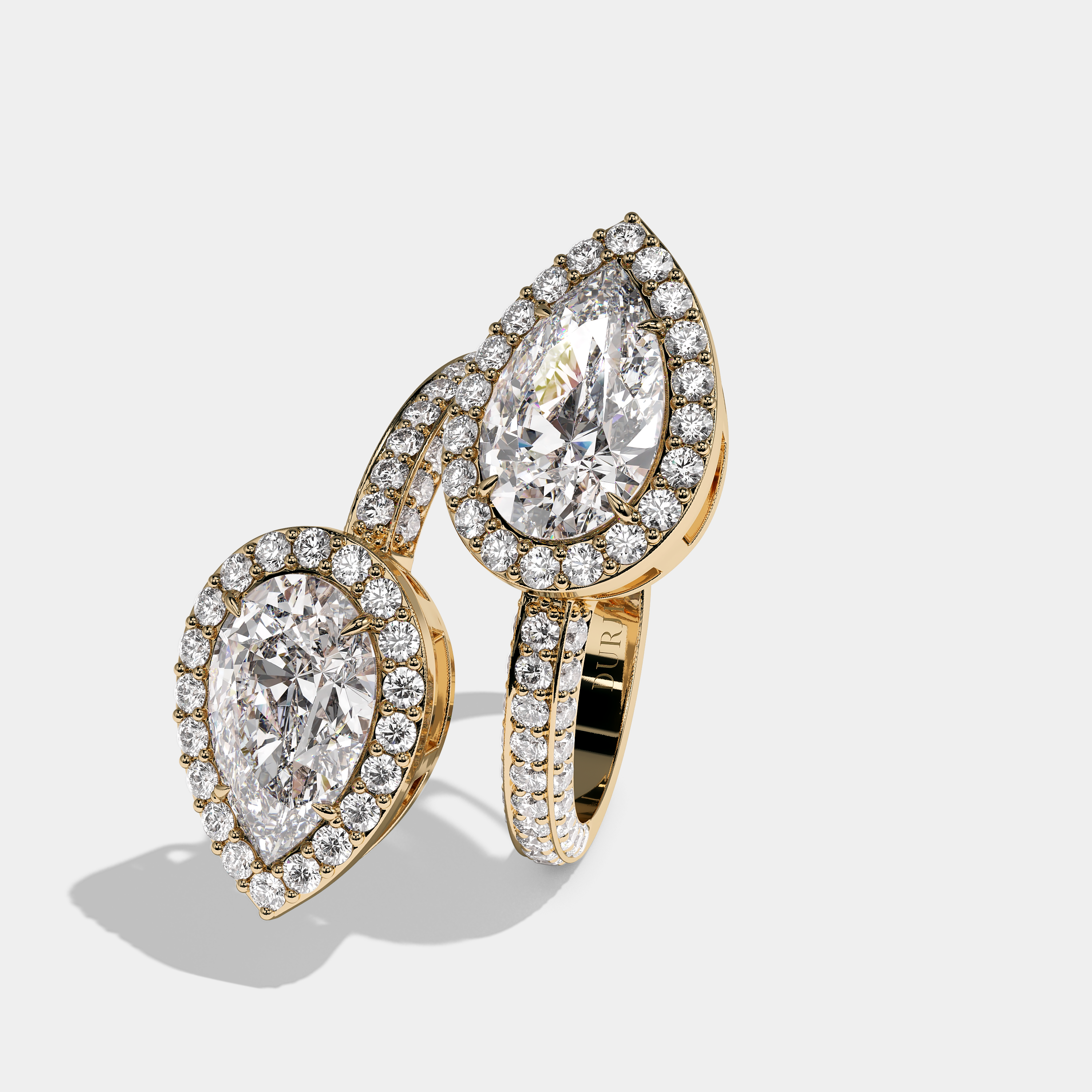 Left View – Kurbãni Durjini Millie Diamond Pear Halo Engagement Ring Yellow Gold