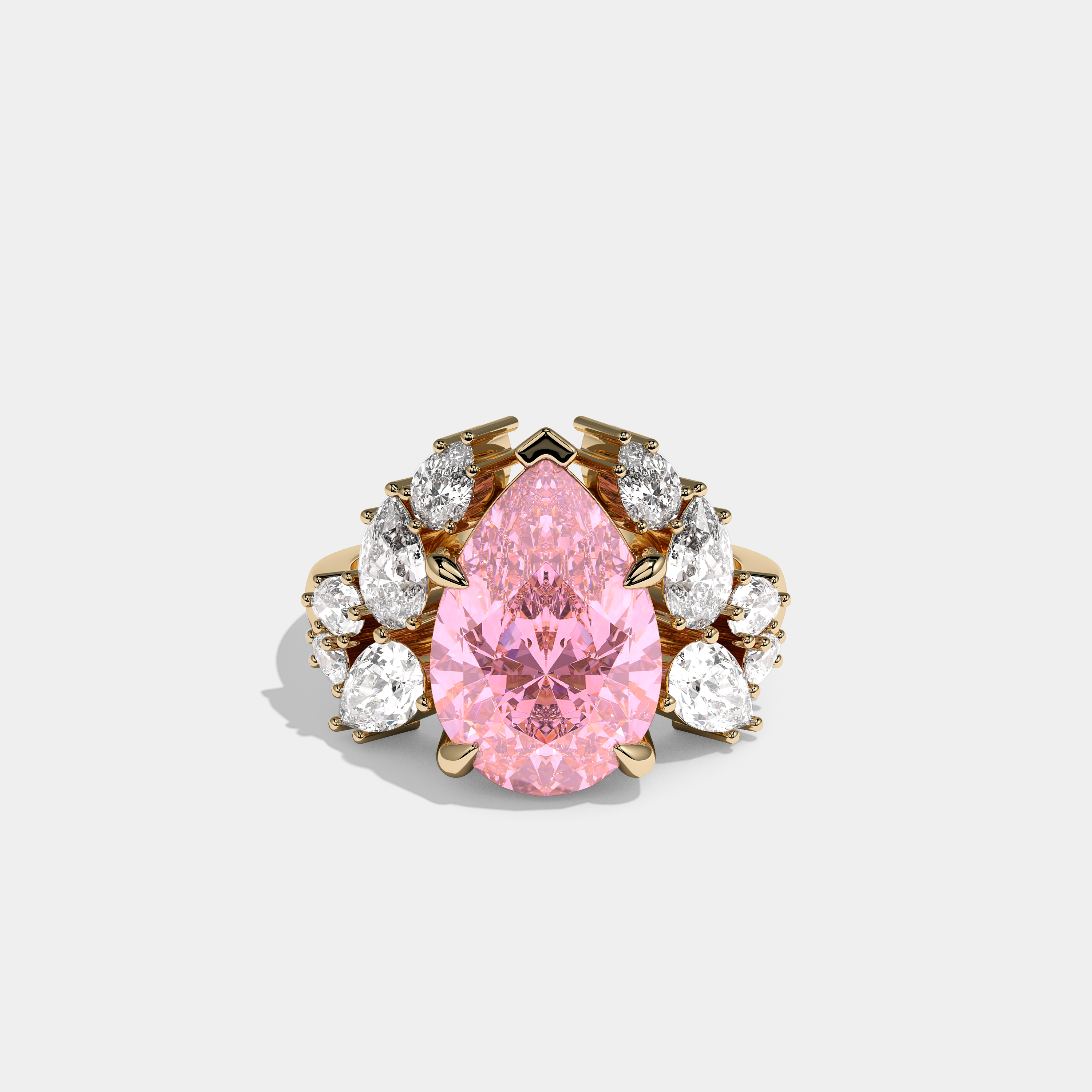 Candice Diamond Pink Pear Cut Halo Engagement Ring 18K Yellow Gold 15.00ct