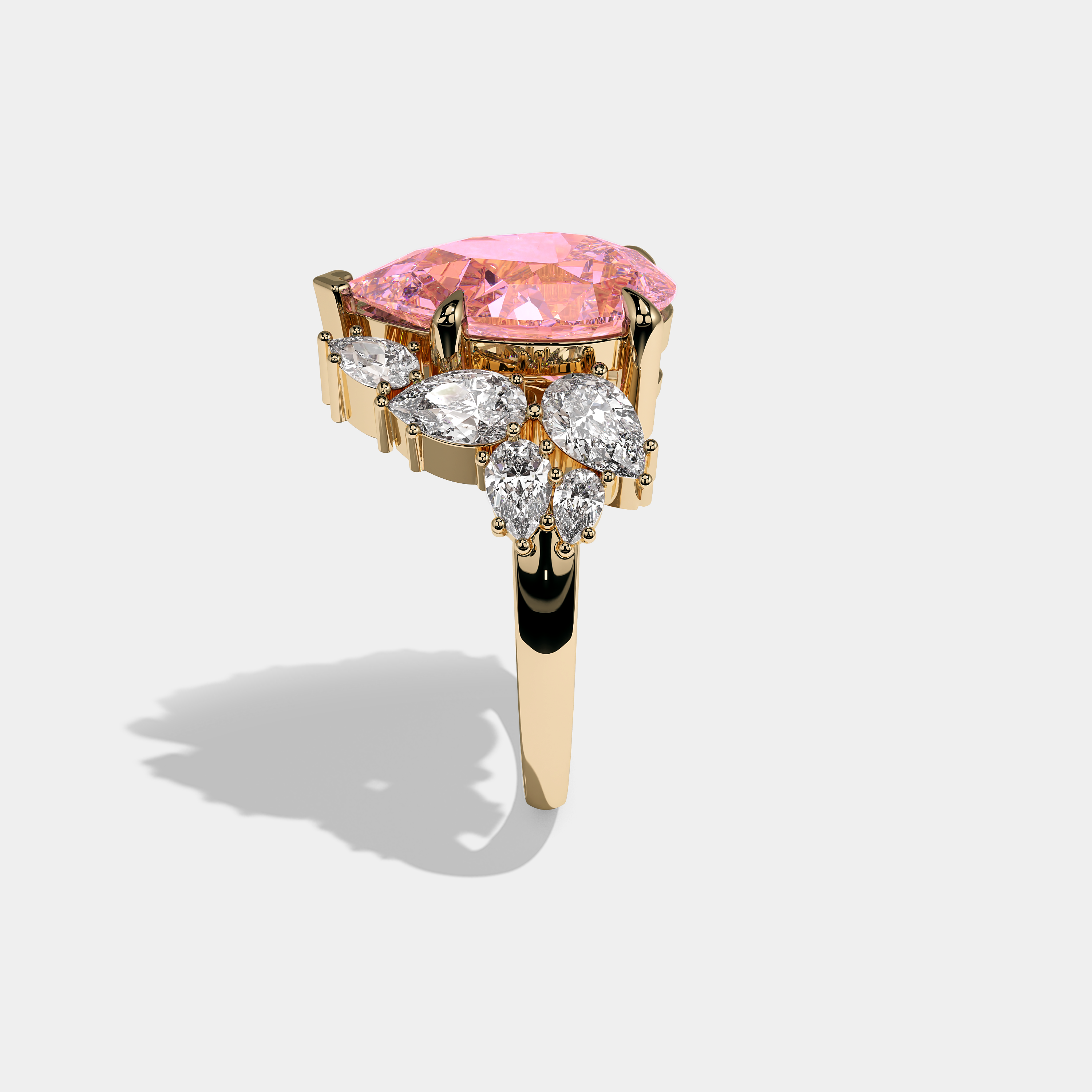 Candice Diamond Pink Pear Cut Halo Engagement Ring 18K Yellow Gold 15.00ct