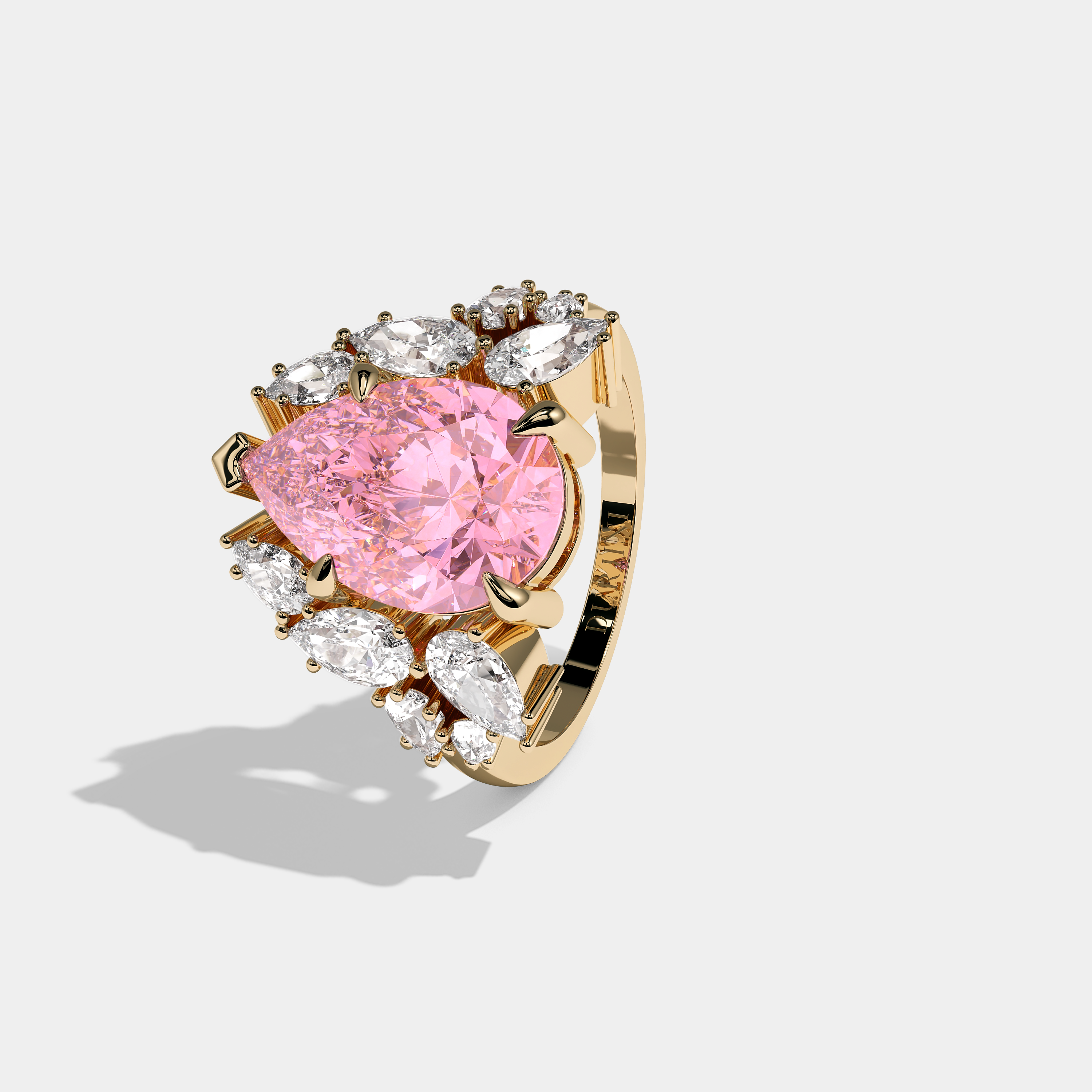 Candice Diamond Pink Pear Cut Halo Engagement Ring 18K Yellow Gold 15.00ct