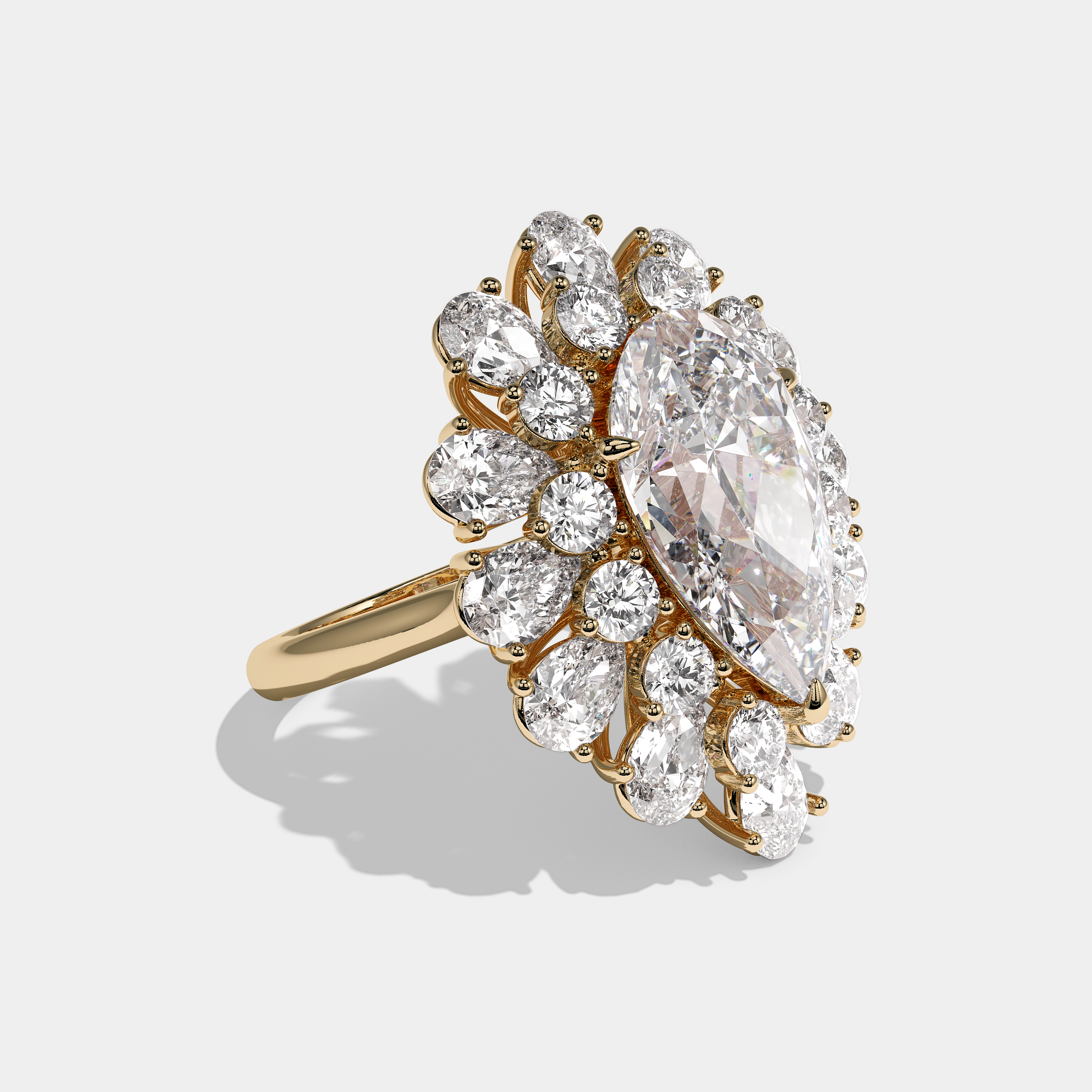 Right View – Kurbãni Durjini Aaliyah Diamond Pear Cut Halo Engagement Ring Yellow Gold