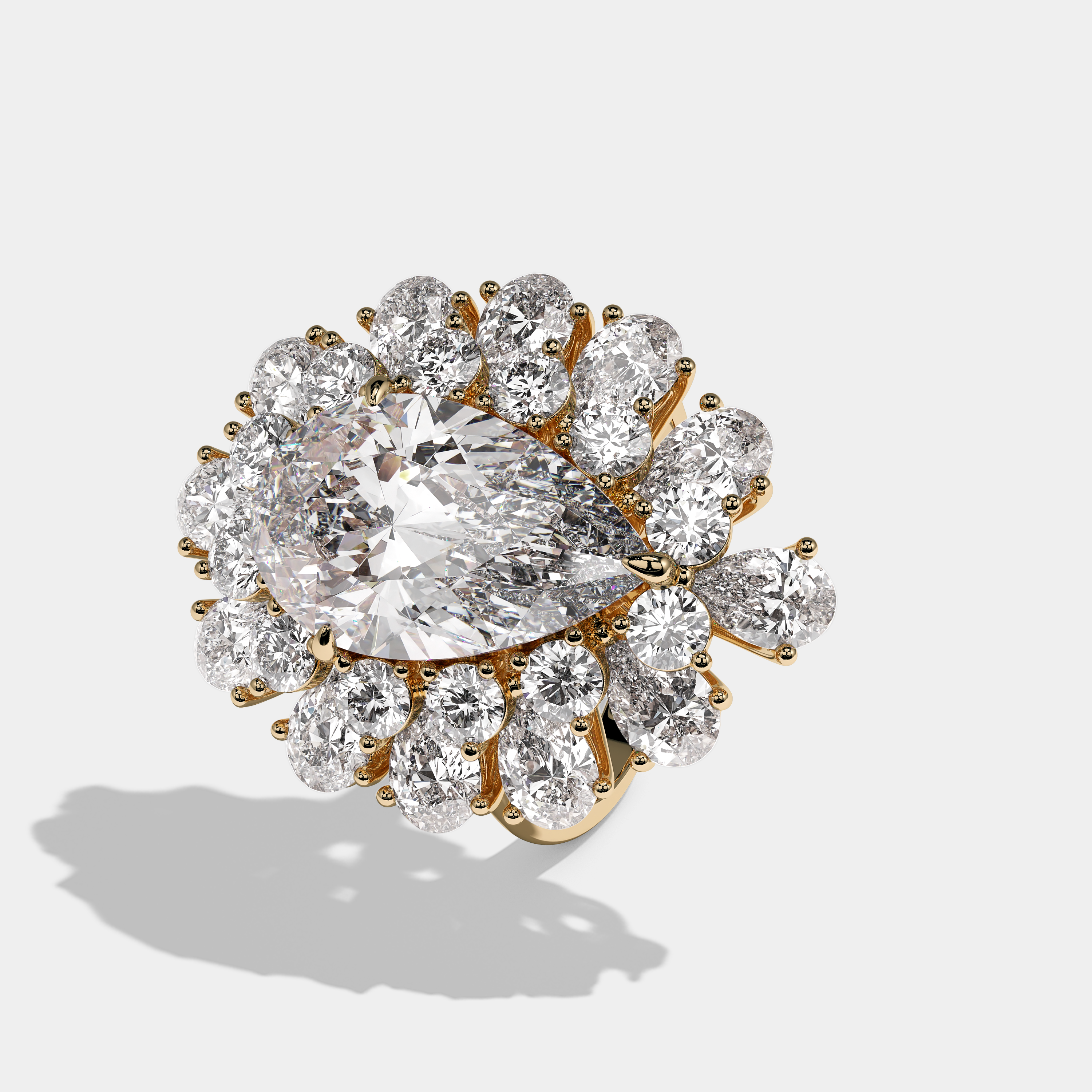 Left View – Kurbãni Durjini Aaliyah Diamond Pear Cut Halo Engagement Ring Yellow Gold