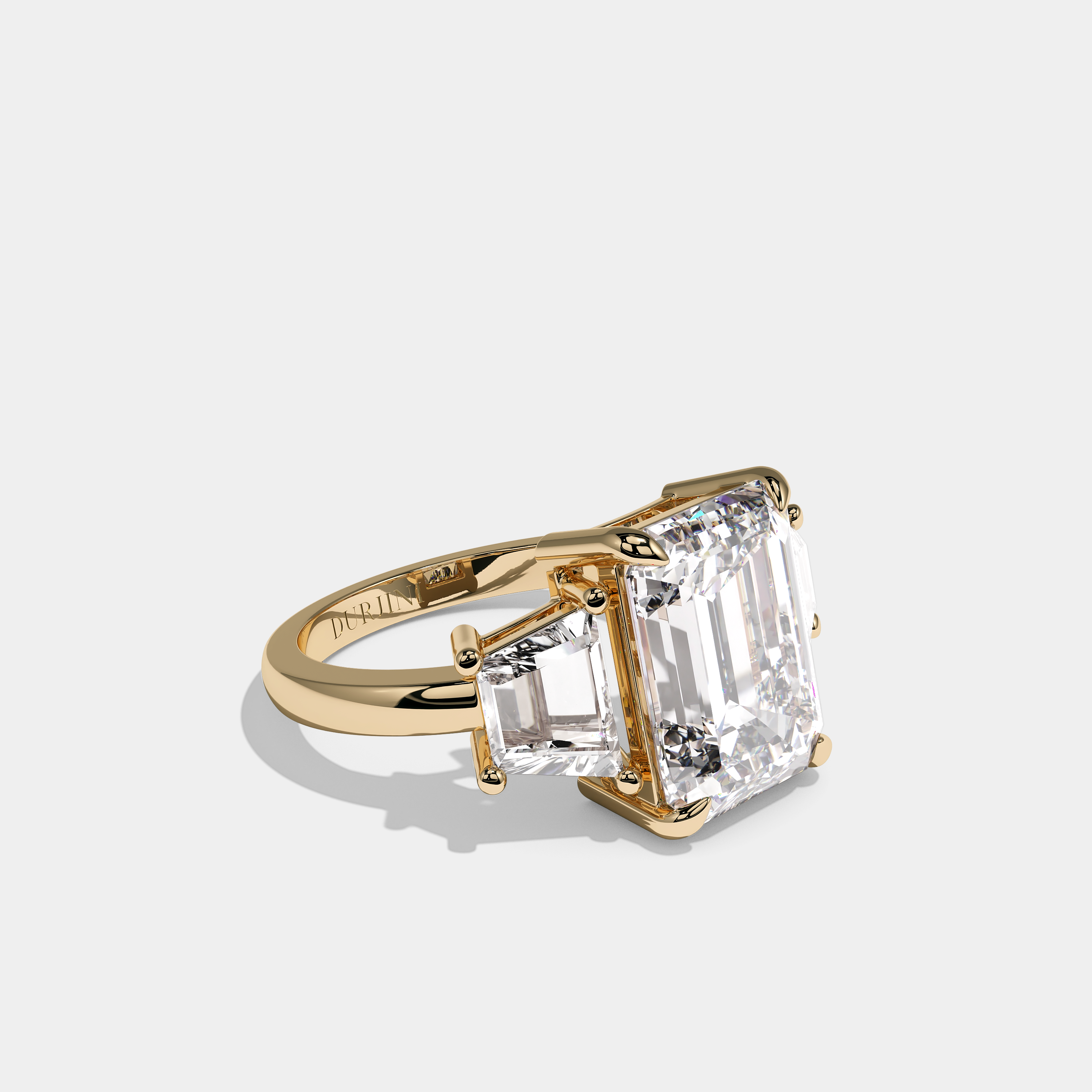 Right View – Kurbãni Durjini Mary Diamond Emerald Cut Halo Engagement Ring Yellow Gold