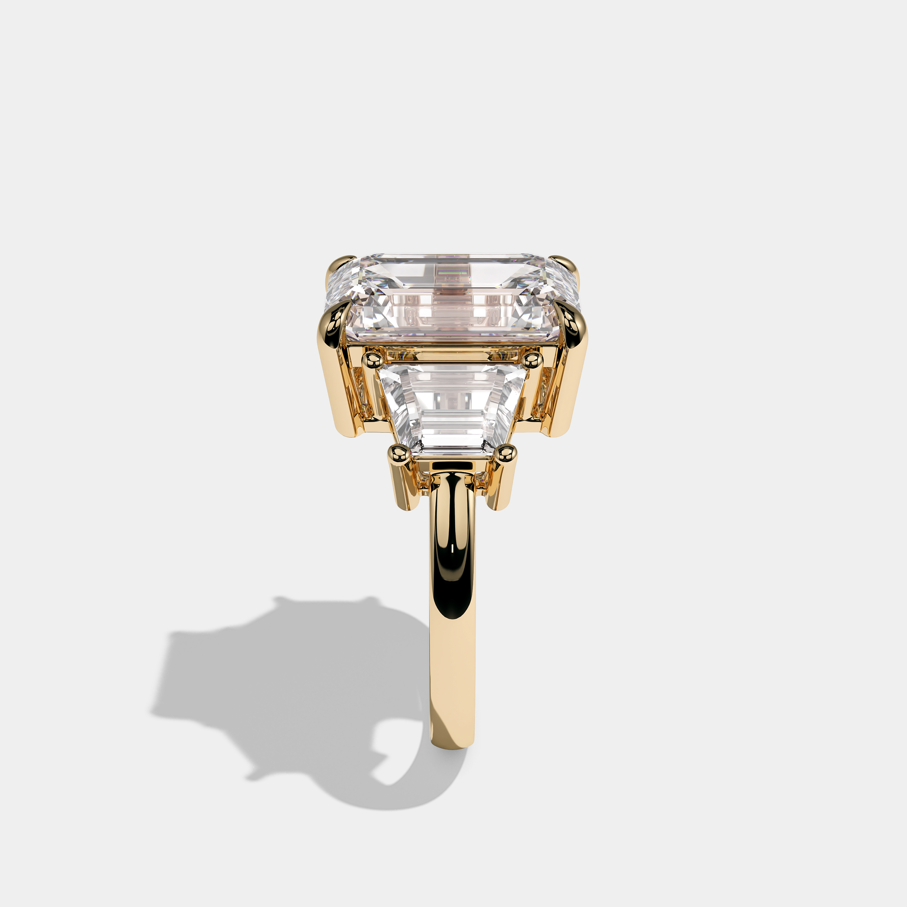 Side View – Kurbãni Durjini Mary Diamond Emerald Cut Halo Engagement Ring Yellow Gold