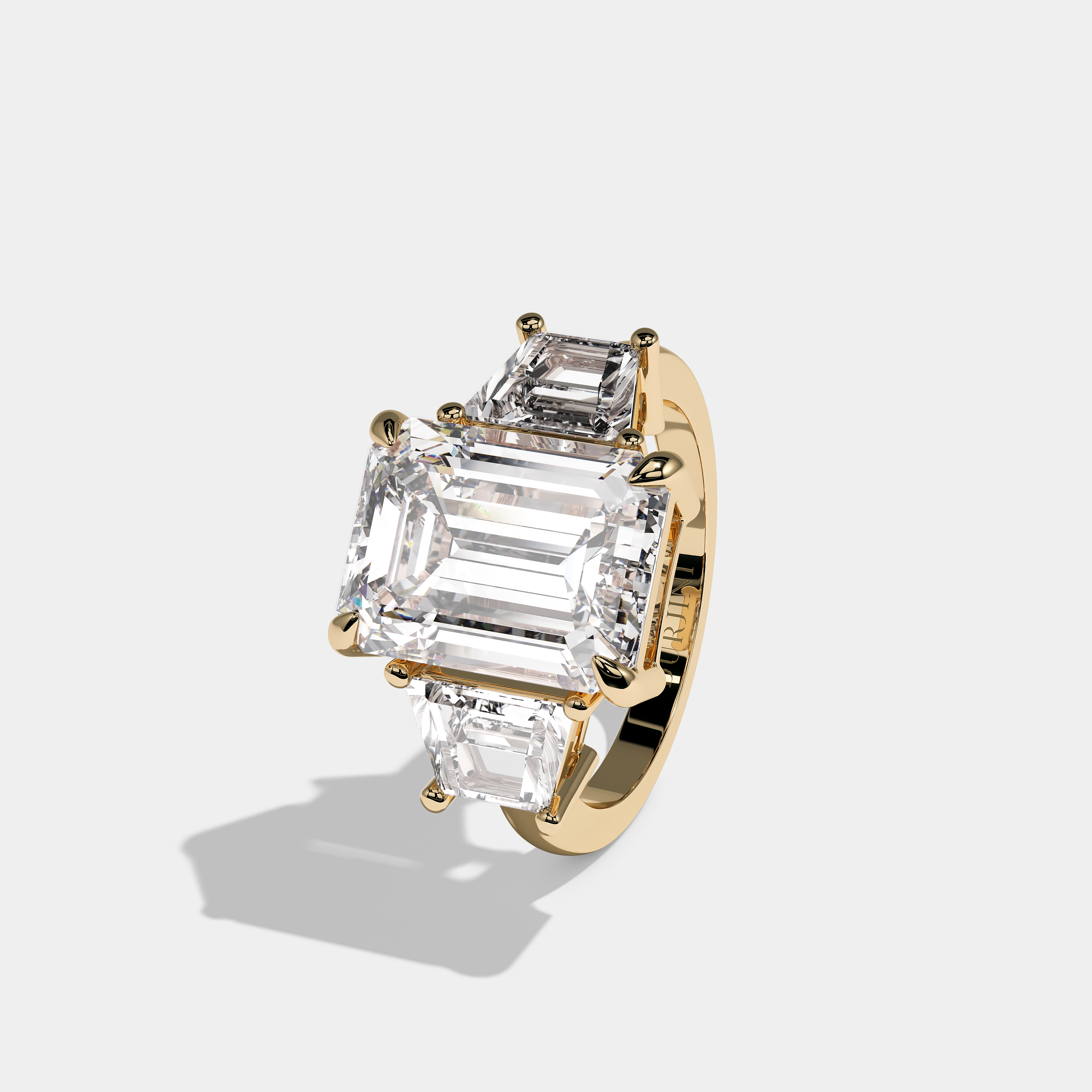 Left View – Kurbãni Durjini Mary Diamond Emerald Cut Halo Engagement Ring Yellow Gold