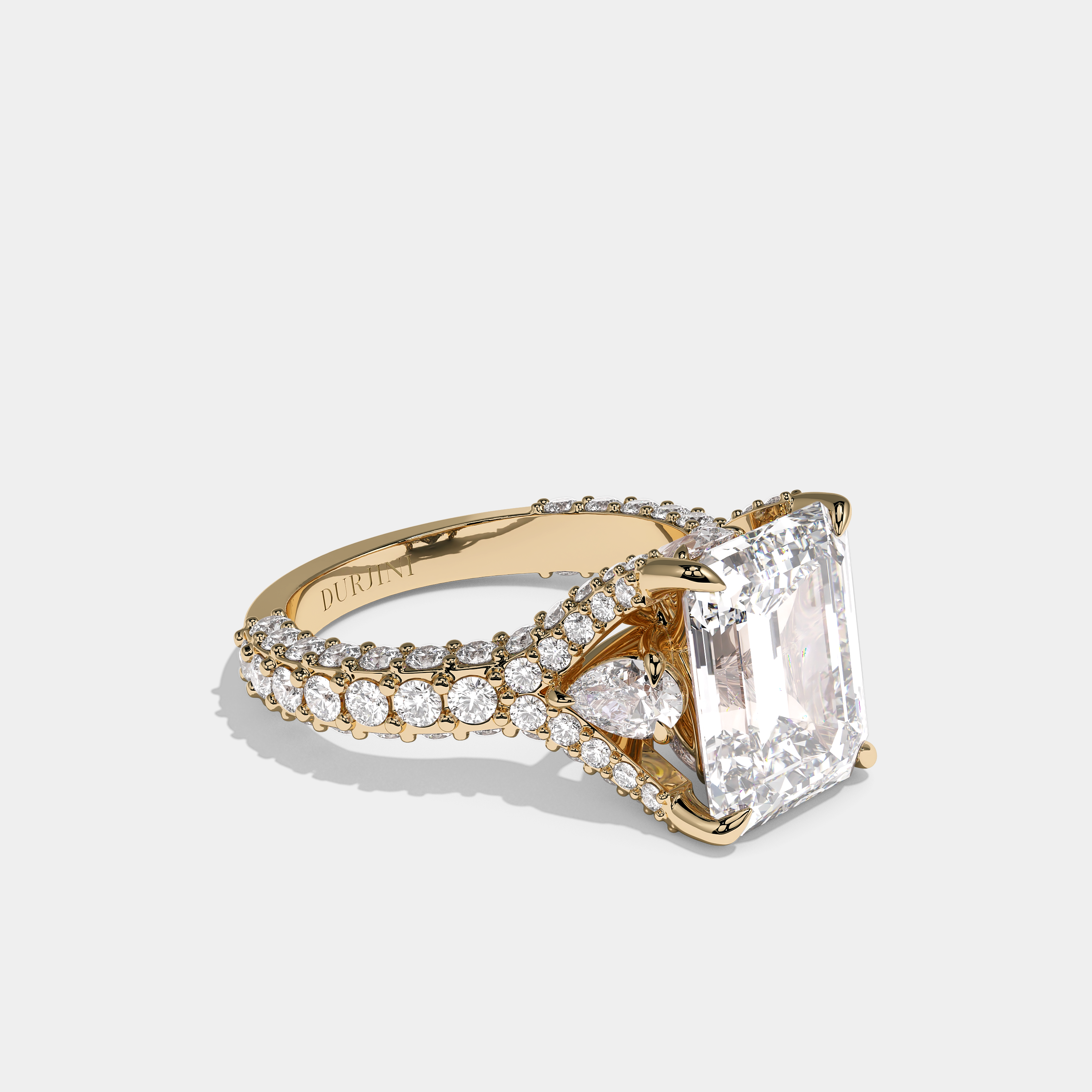 Right View – Kurbãni Durjini Tessa Diamond Emerald Cut Halo Engagement Ring Yellow Gold