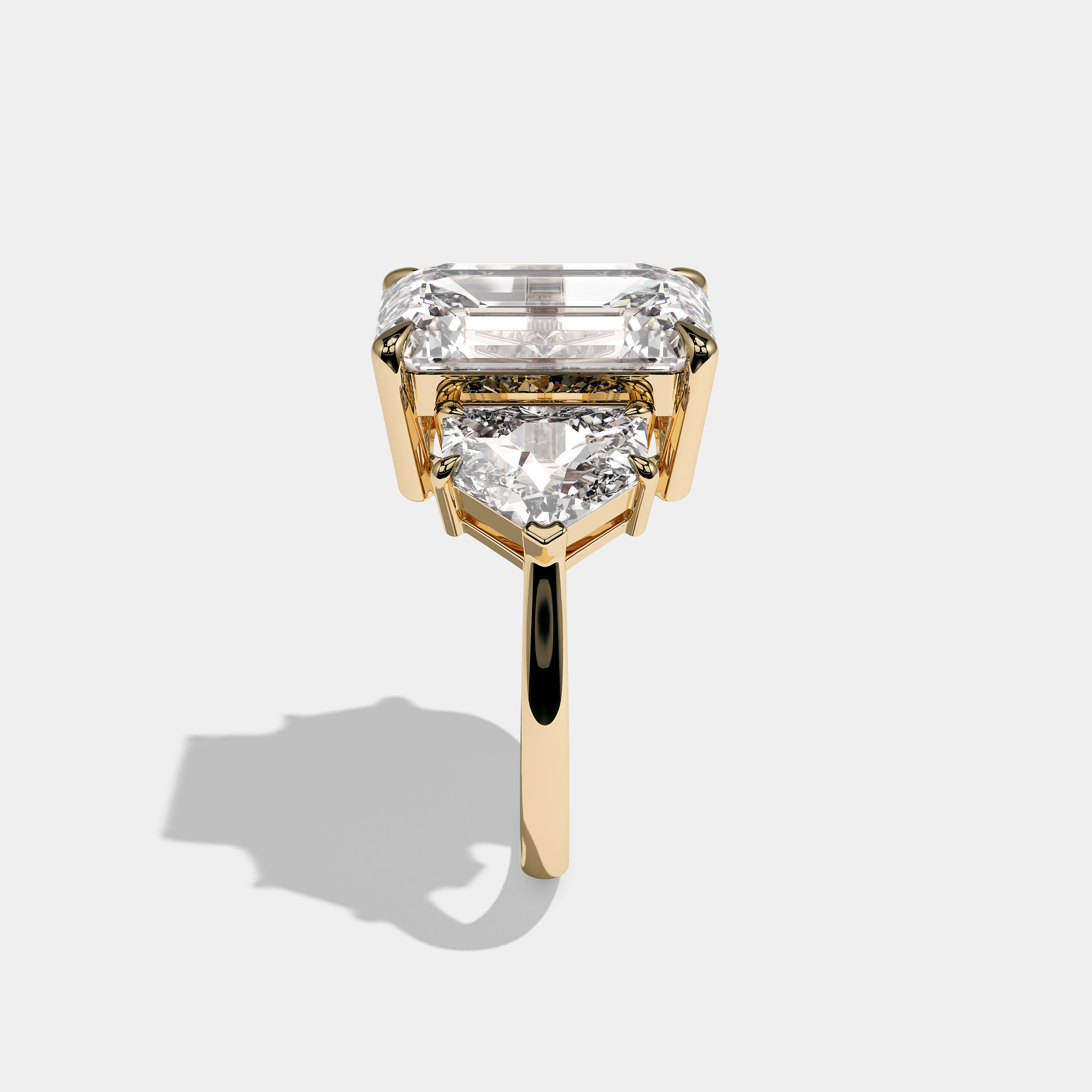 Side View – Kurbãni Durjini Darlene Diamond Emerald Cut Halo Engagement Ring Yellow Gold