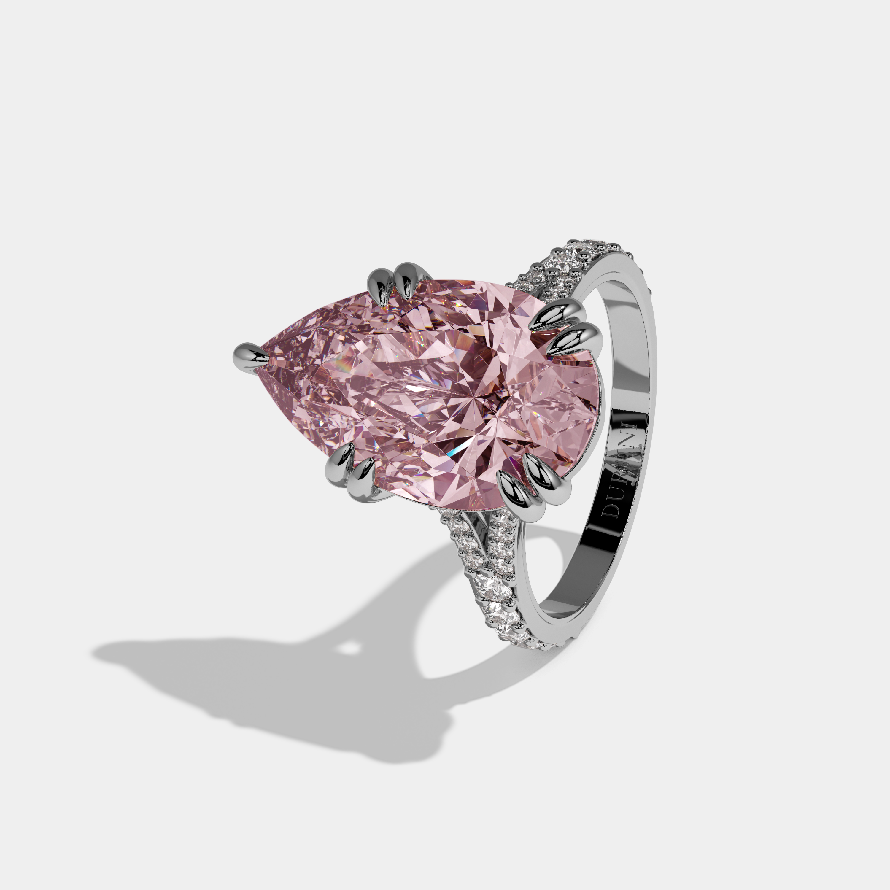 Rosalind Fancy Pink Pear Brilliant Cut Diamond Band Engagement Ring 8ct 18K White Gold