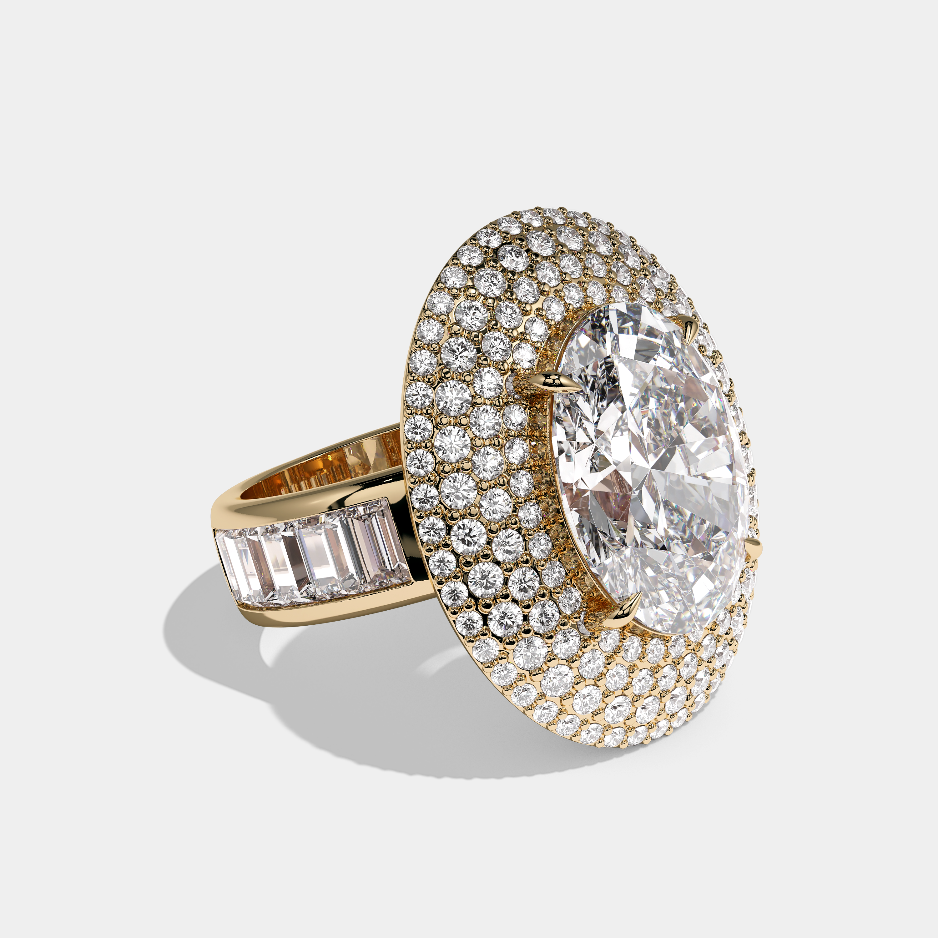 Osha Diamond Oval Cut Halo Engagement Ring 18K Yellow Gold 50.00ct