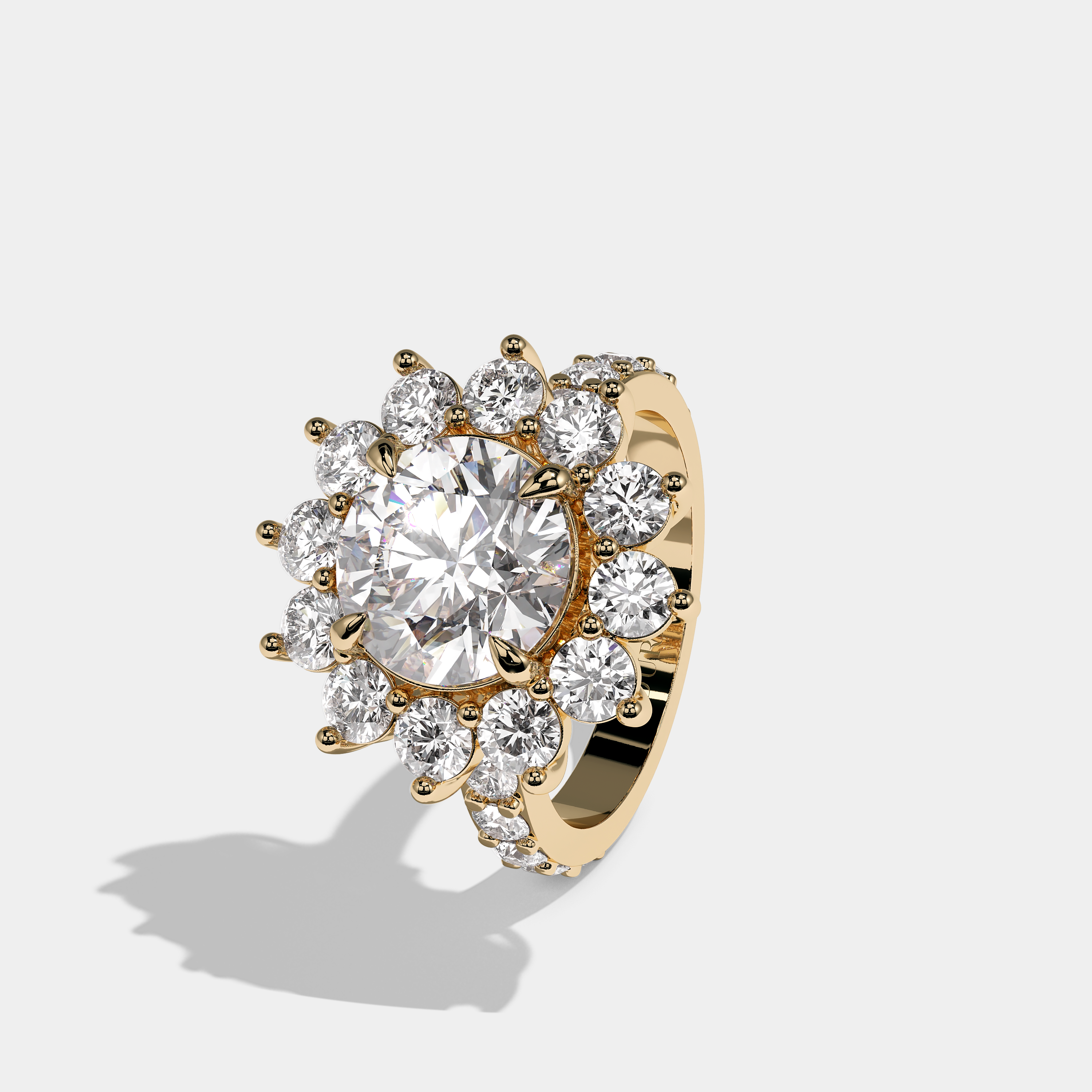 Loti Diamond Round Cut Halo Engagement Ring 18K Yellow Gold 20.00ct