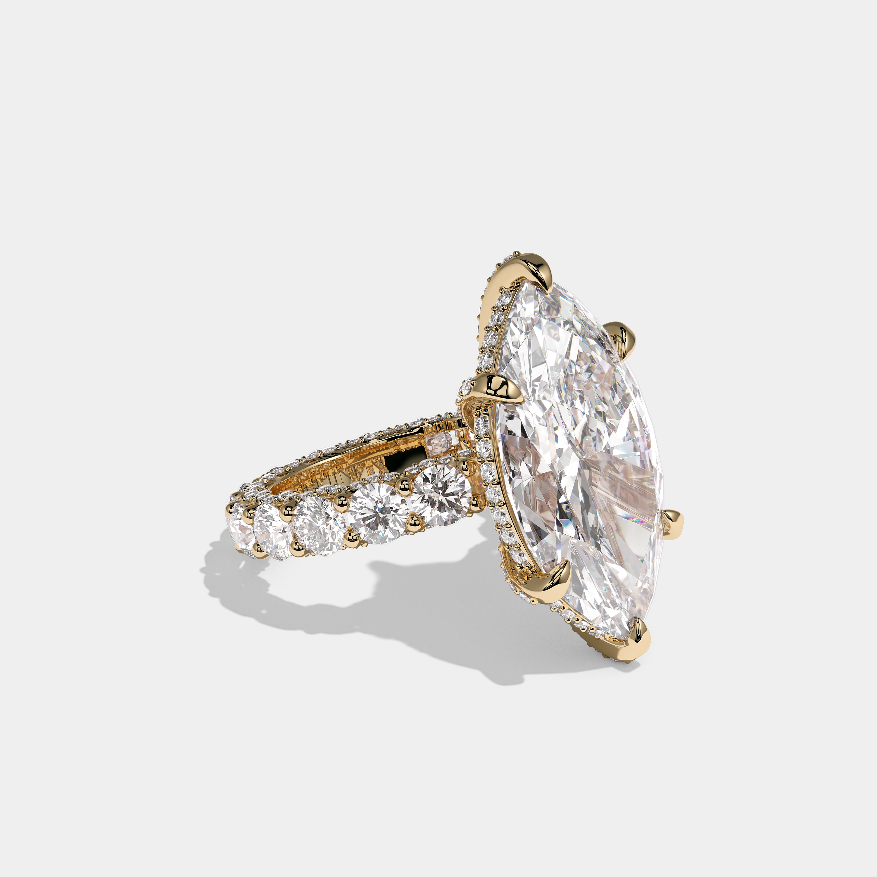 Right View – Kurbãni Durjini Margaret Etoile Diamond Marquise Halo Engagement Ring Yellow Gold
