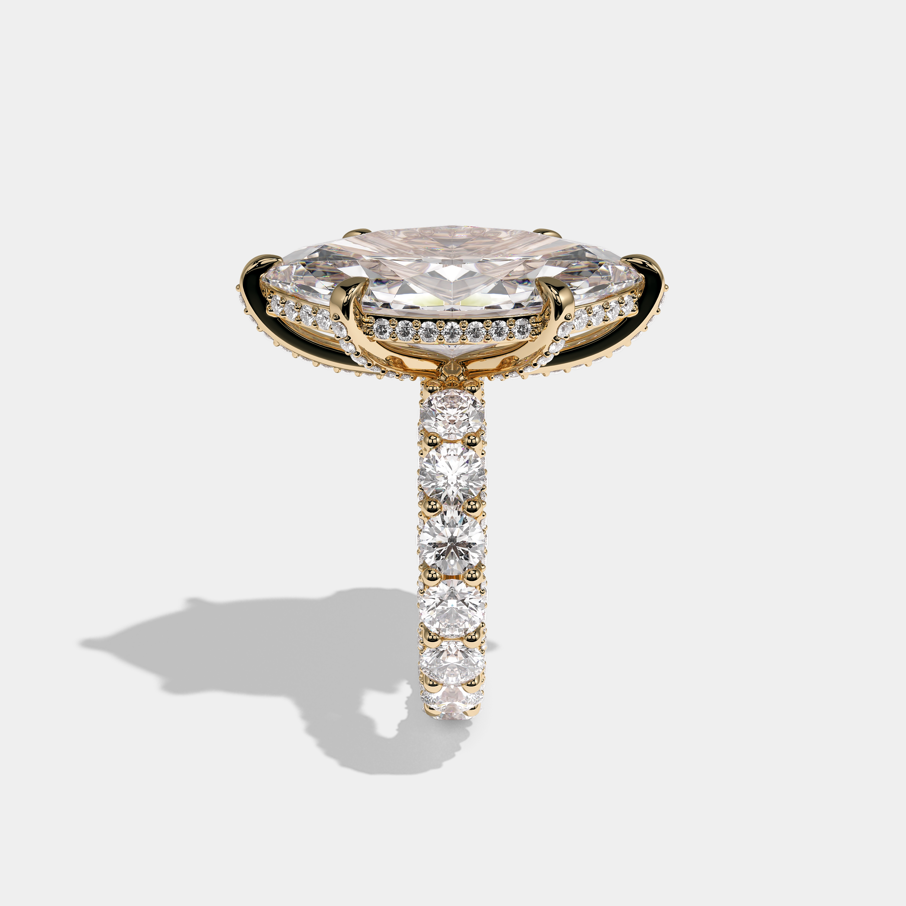 Side View – Kurbãni Durjini Margaret Etoile Diamond Marquise Halo Engagement Ring Yellow Gold