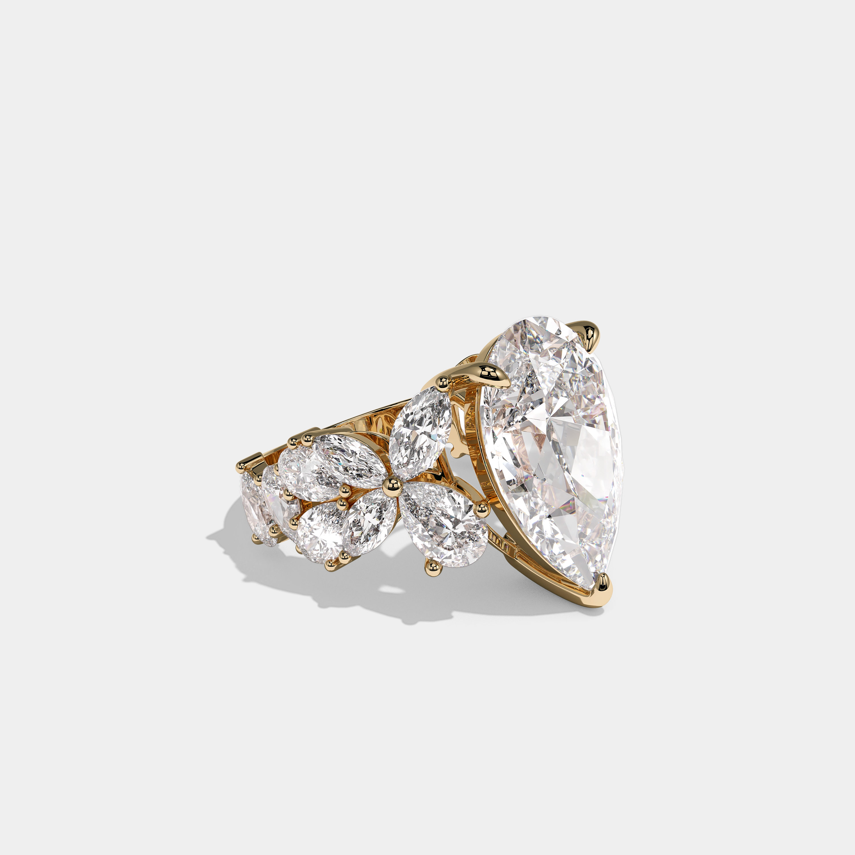 Right View – Kurbãni Durjini Eleanor Royale Diamond Pear Halo Engagement Ring Yellow Gold
