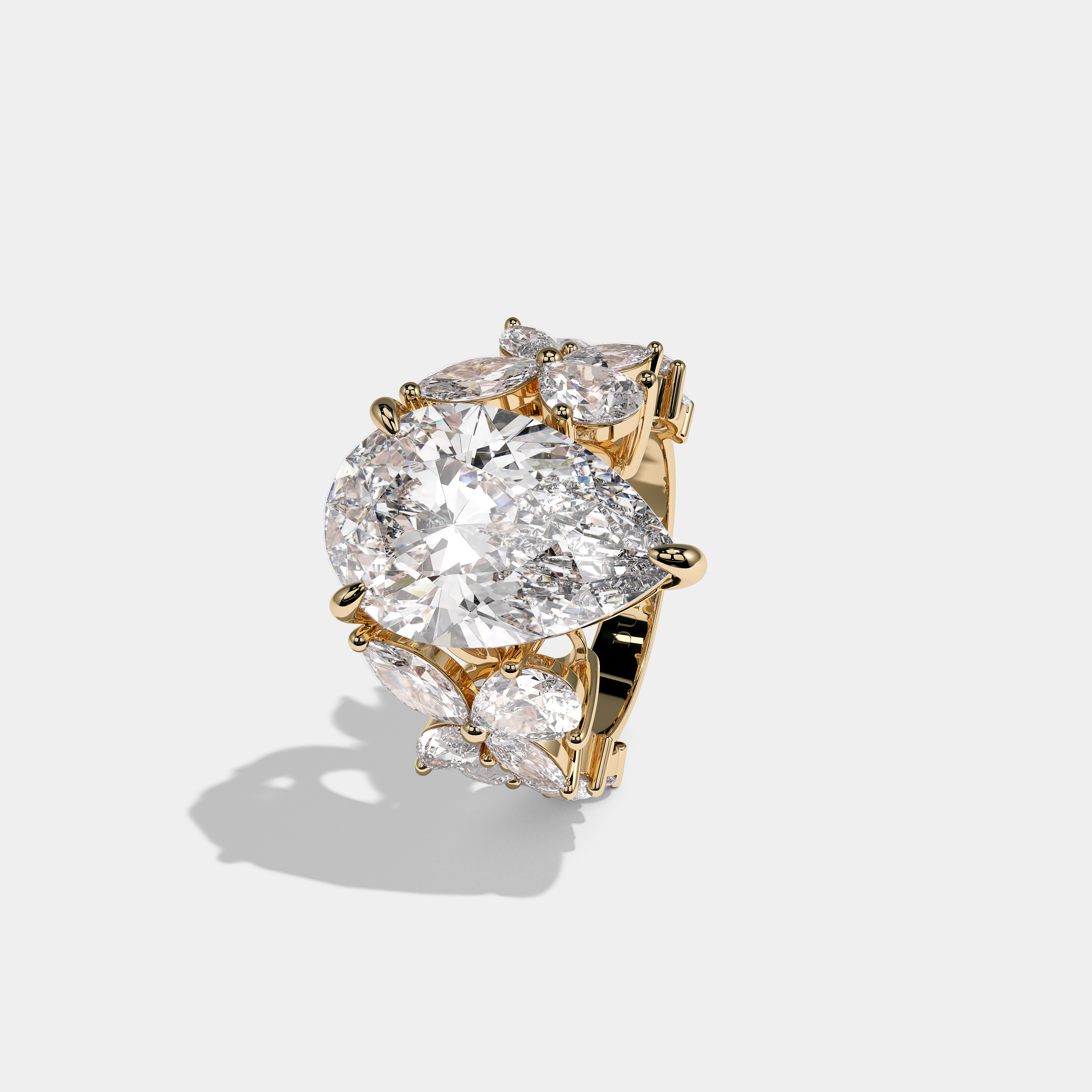 Left View – Kurbãni Durjini Eleanor Royale Diamond Pear Halo Engagement Ring Yellow Gold
