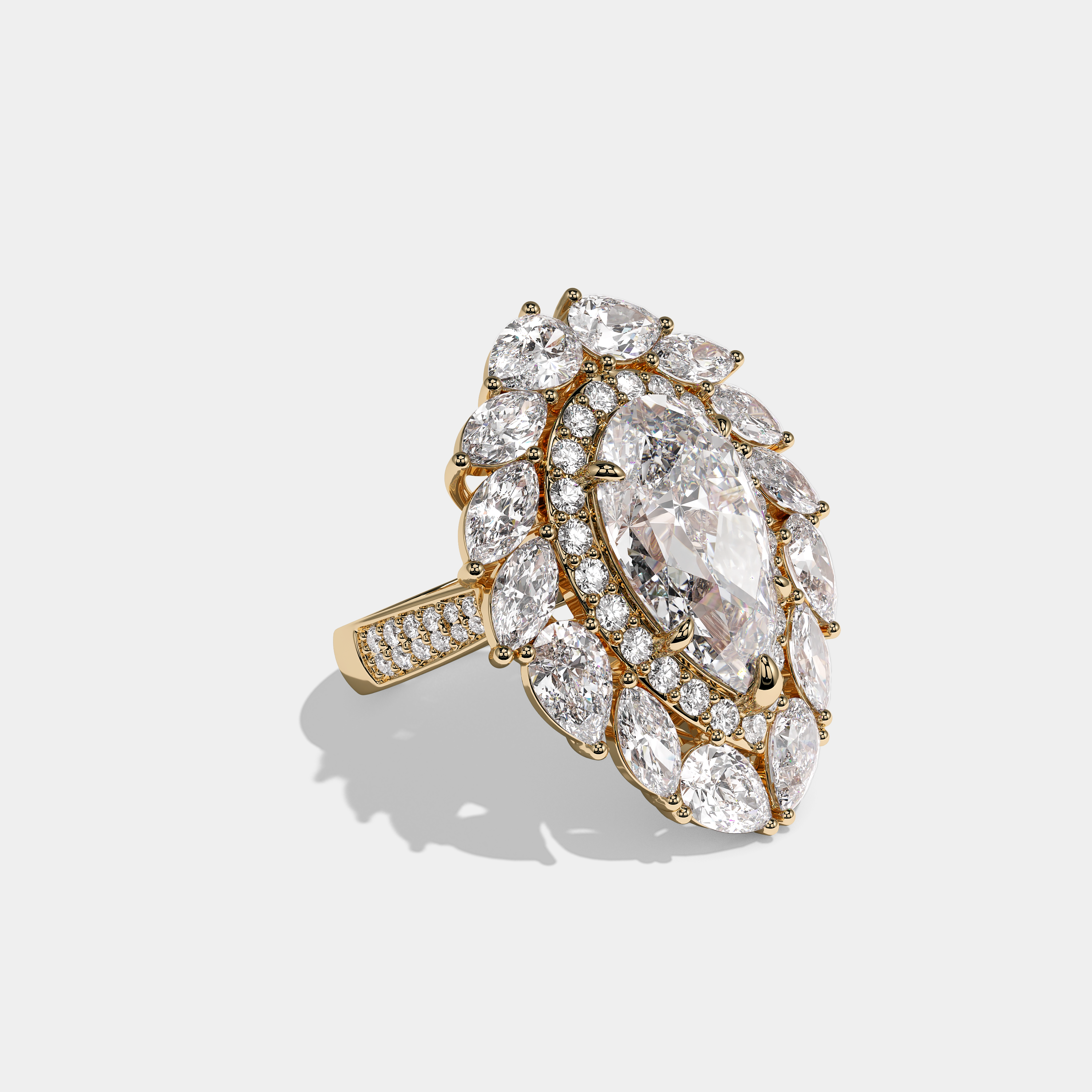 Right View – Kurbãni Durjini Victoria Heritage Diamond Pear Halo Engagement Ring Yellow Gold
