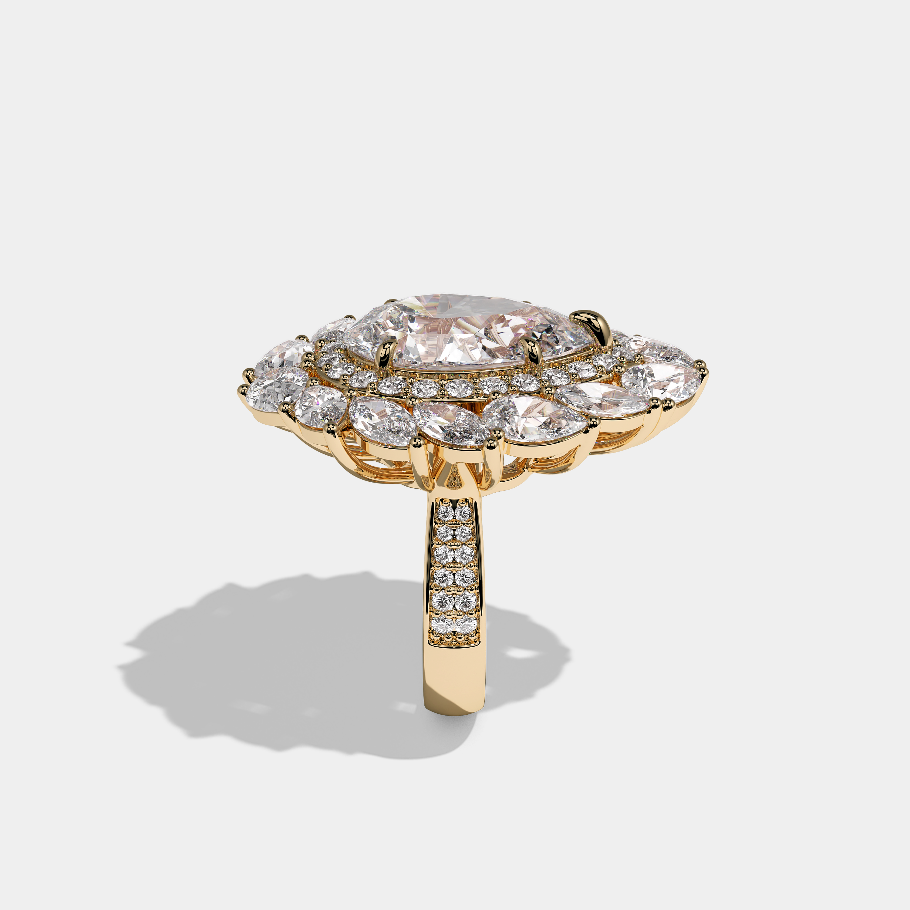 Side View – Kurbãni Durjini Victoria Heritage Diamond Pear Halo Engagement Ring Yellow Gold