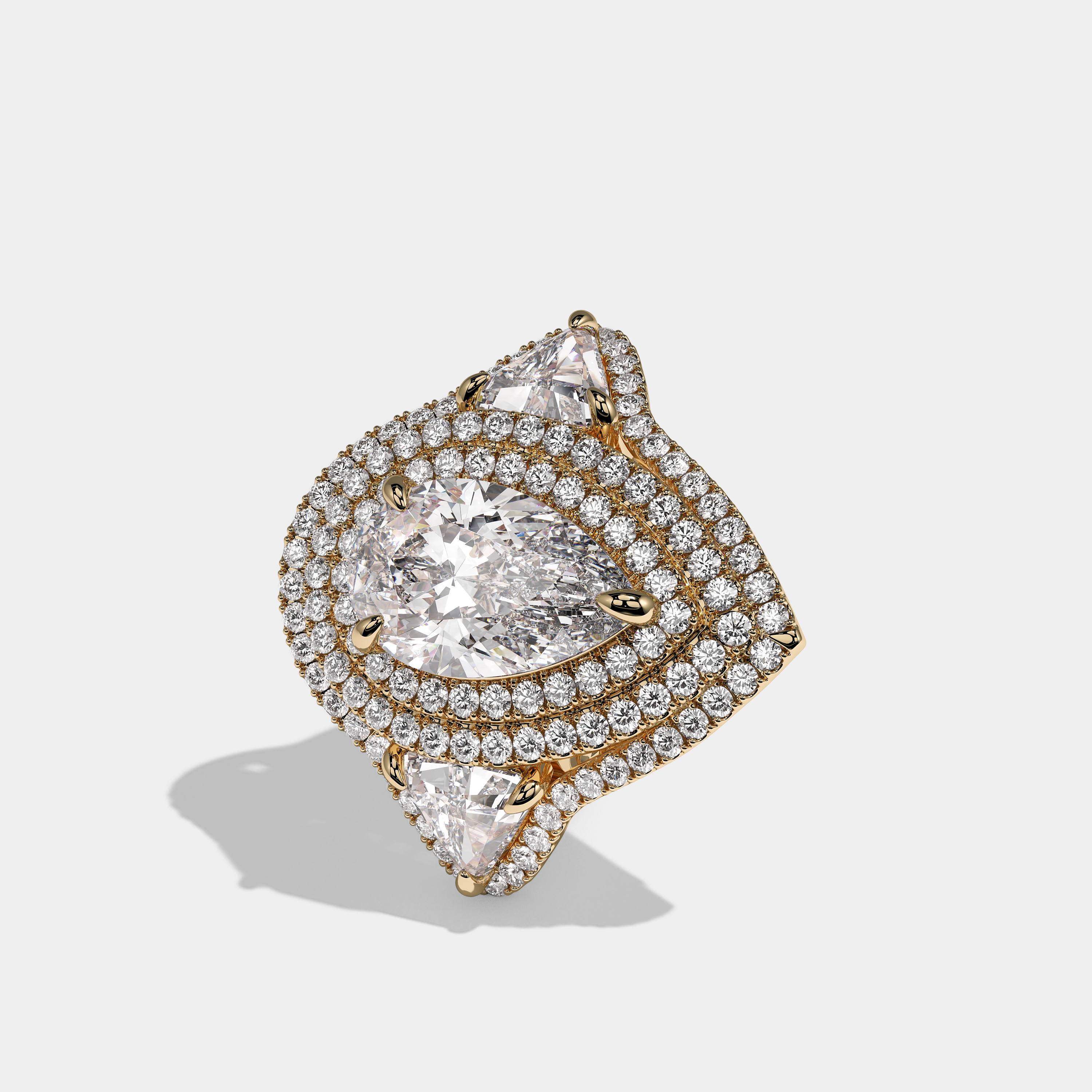 Elizabeth Veritas Diamond Pear Halo Engagement Ring 18K Yellow Gold 50.00ct