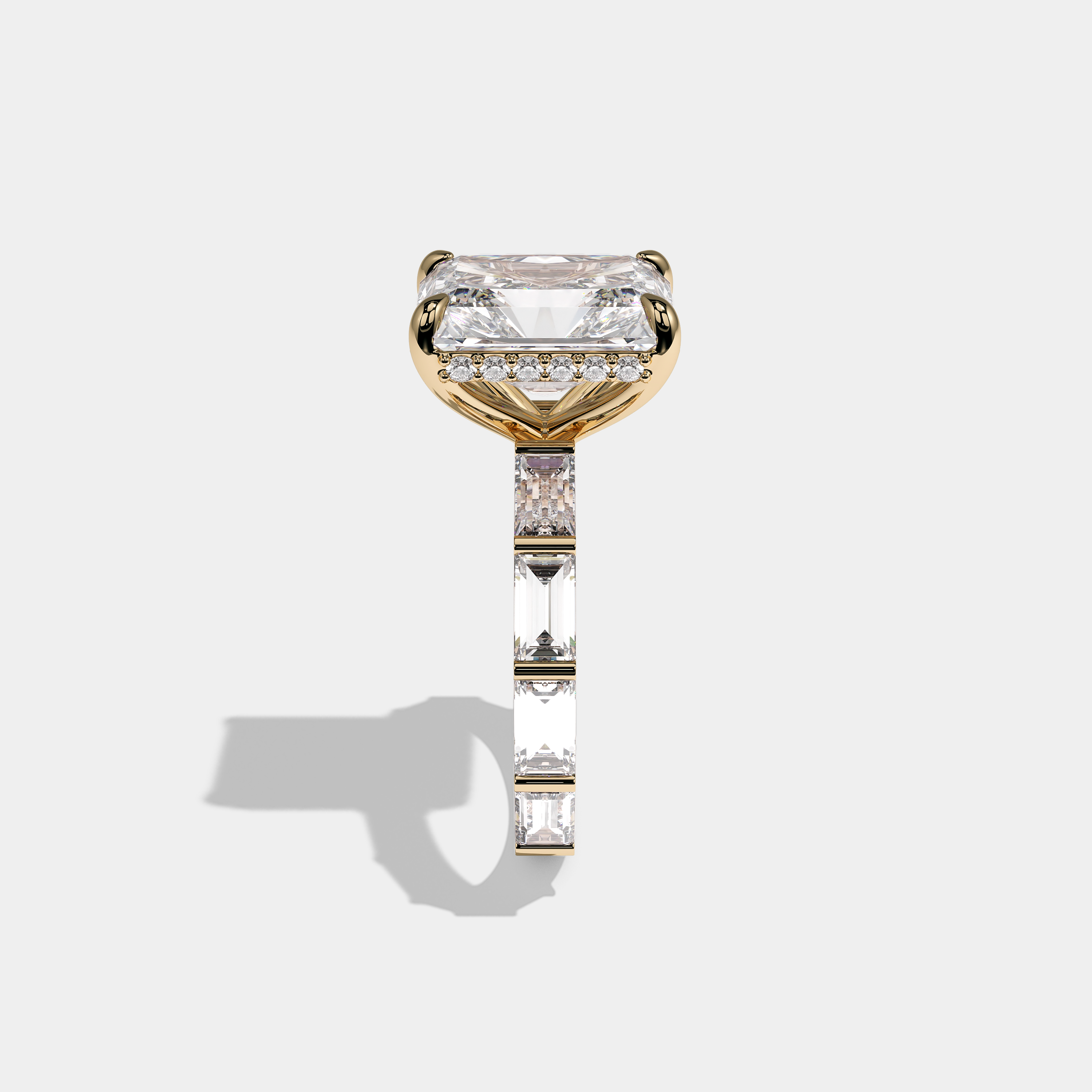 Side View – Kurbãni Durjini Alexandra Prestige Radiant Halo Diamond Engagement Ring Gold