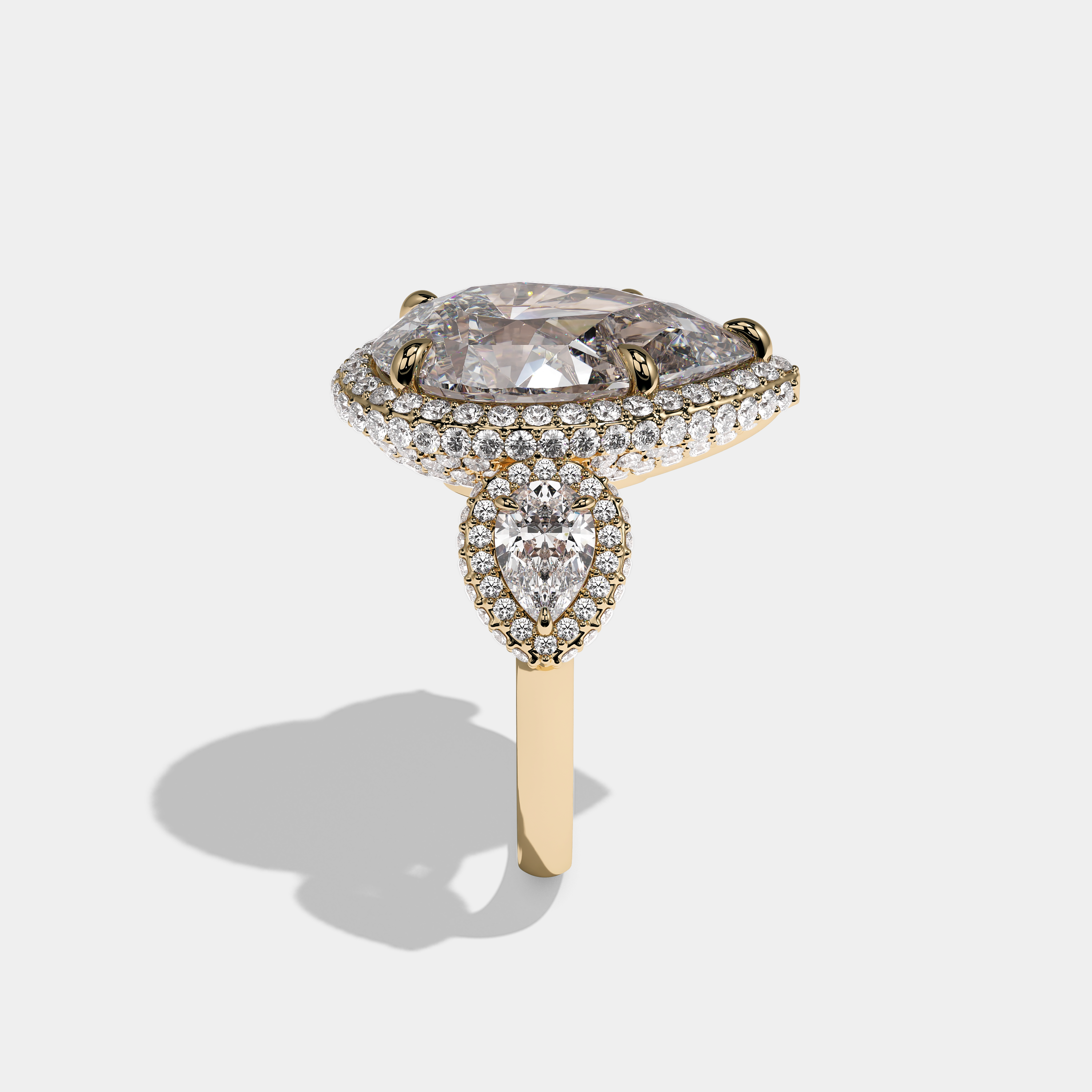 Side View – Kurbãni Durjini Isabella Sereine Diamond Pear Halo Engagement Ring Yellow Gold