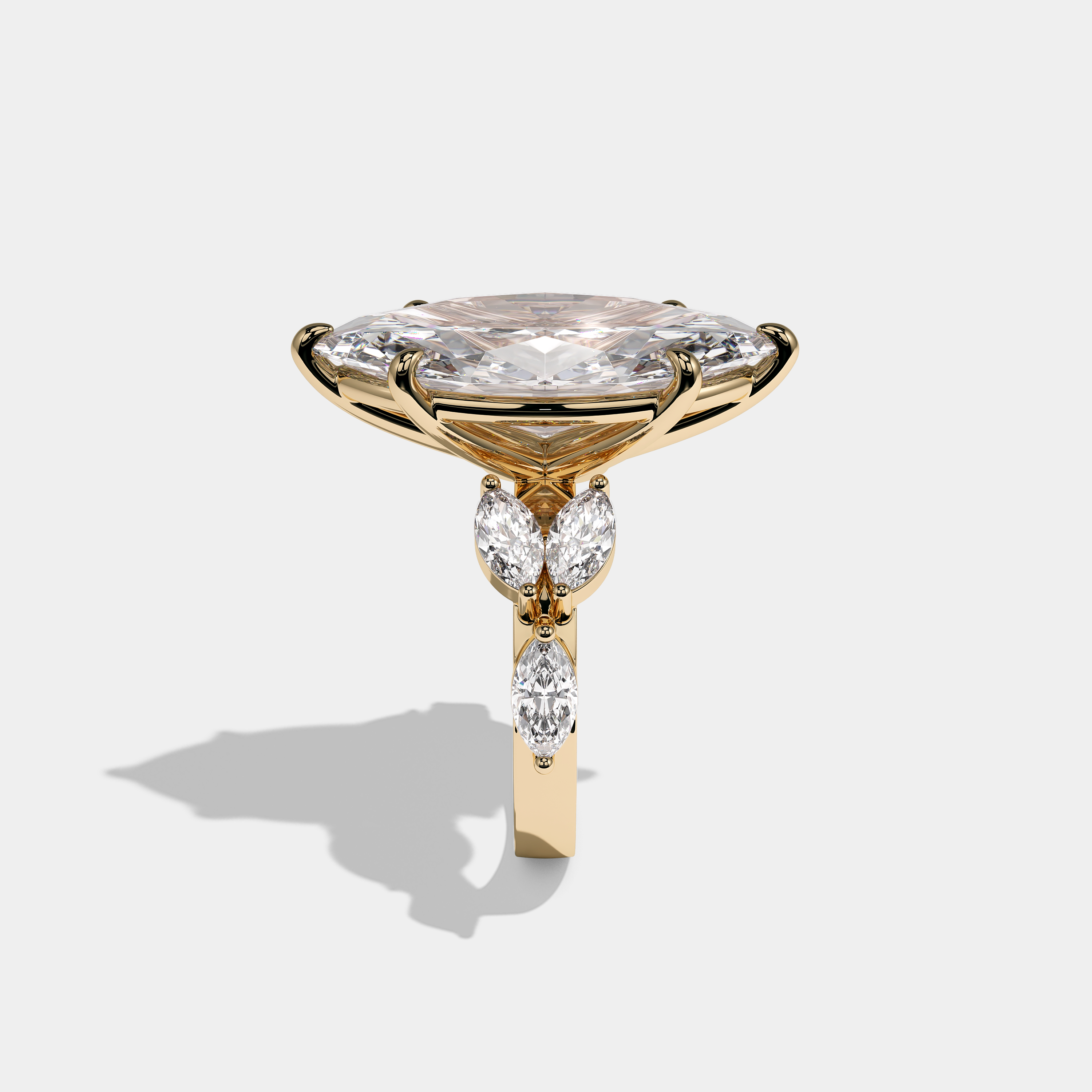 Side View – Kurbãni Durjini Helena Essence Diamond Marquise Halo Engagement Ring Yellow Gold