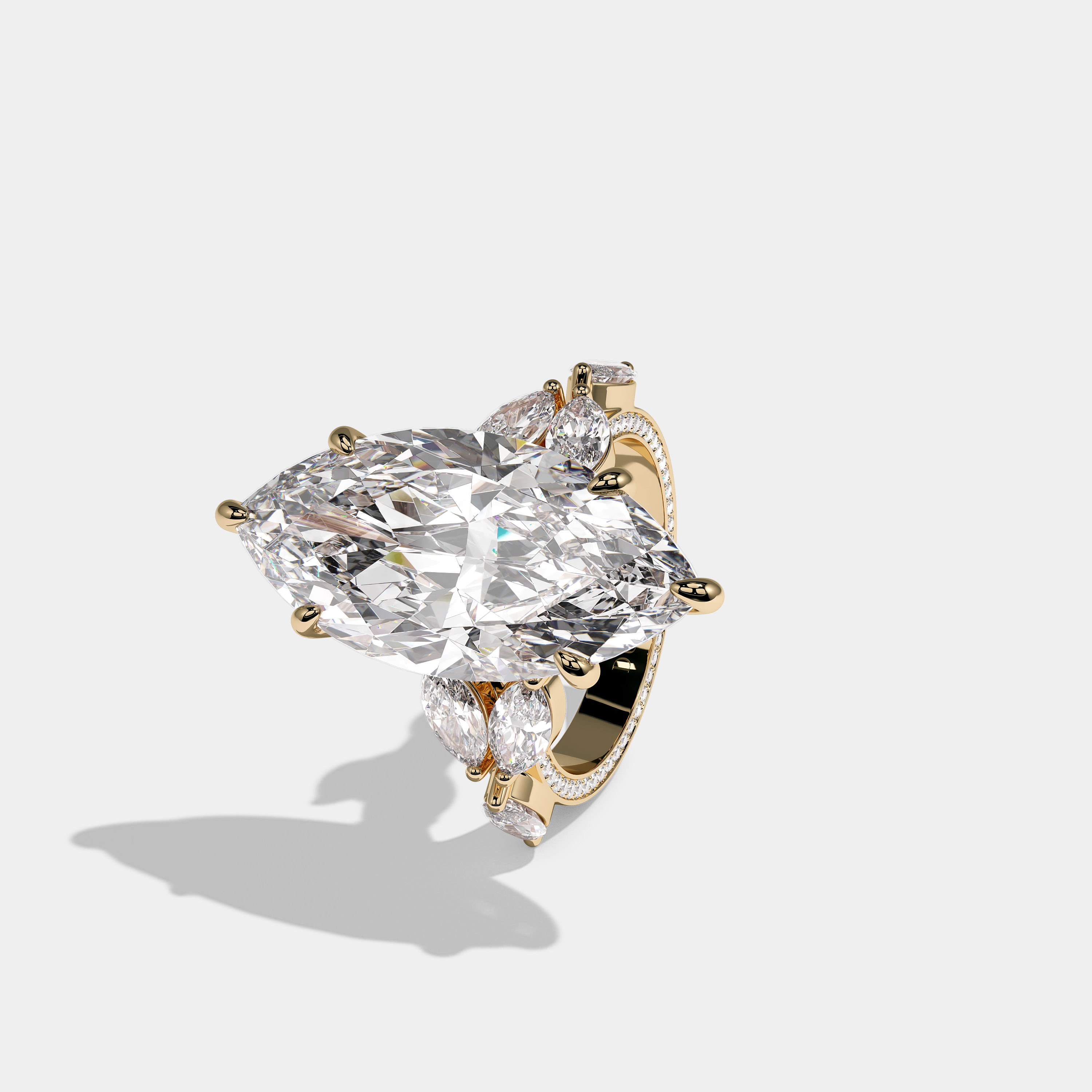 Left View – Kurbãni Durjini Helena Essence Diamond Marquise Halo Engagement Ring Yellow Gold