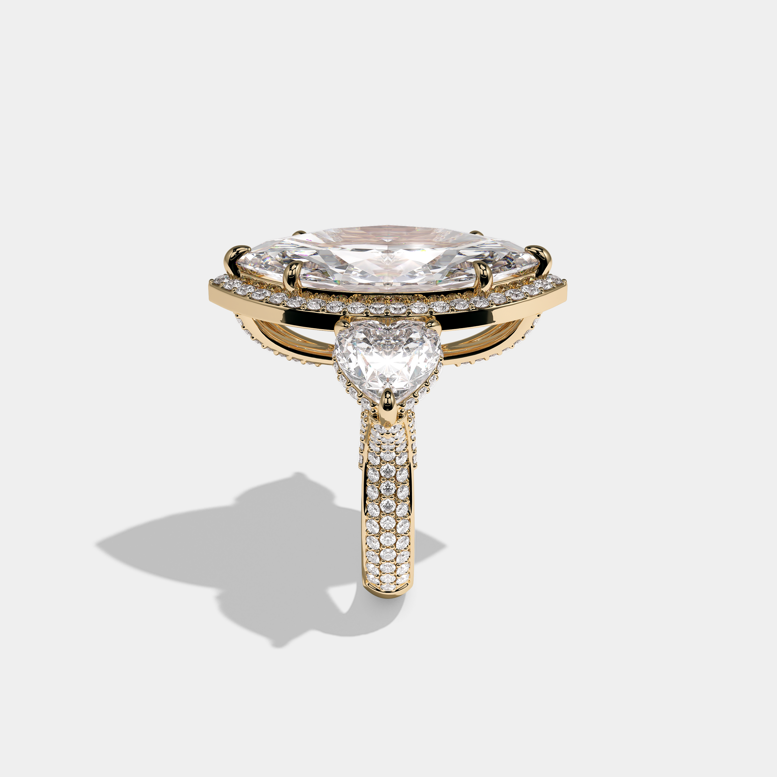 Side View – Kurbãni Durjini Beatrice d’Or Diamond Marquise Halo Engagement Ring Yellow Gold