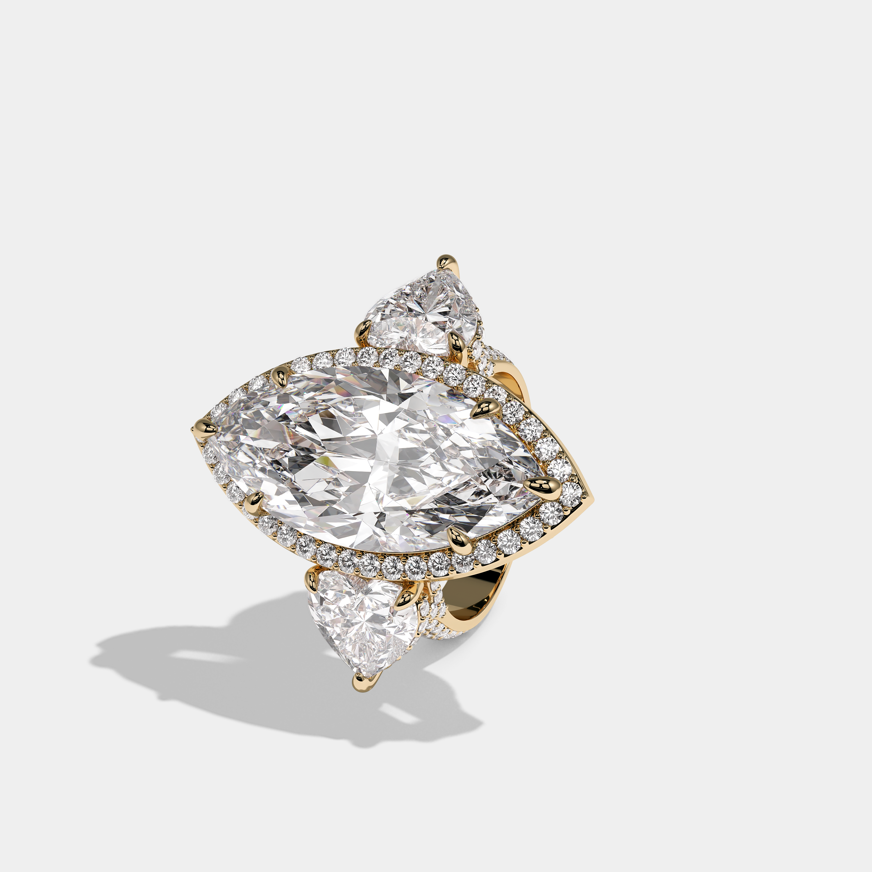 Left View – Kurbãni Durjini Beatrice d’Or Diamond Marquise Halo Engagement Ring Yellow Gold