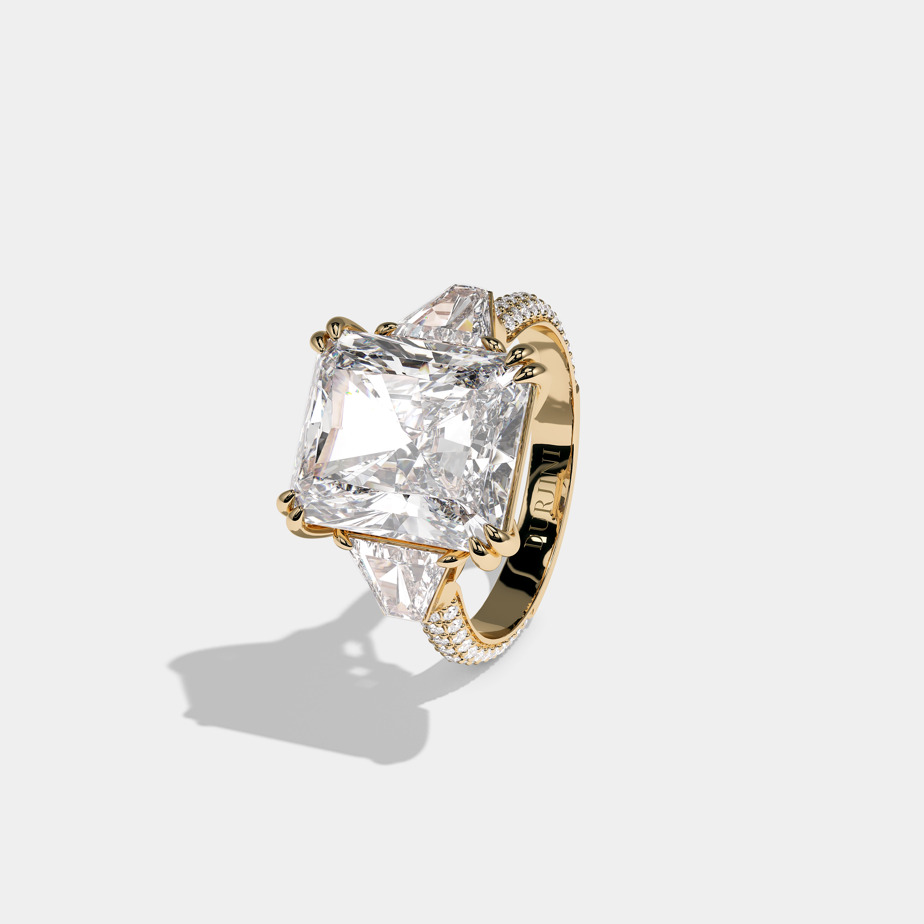 Left View – Kurbãni Durjini Catherine Purete Diamond Radiant Halo Engagement Ring Yellow Gold