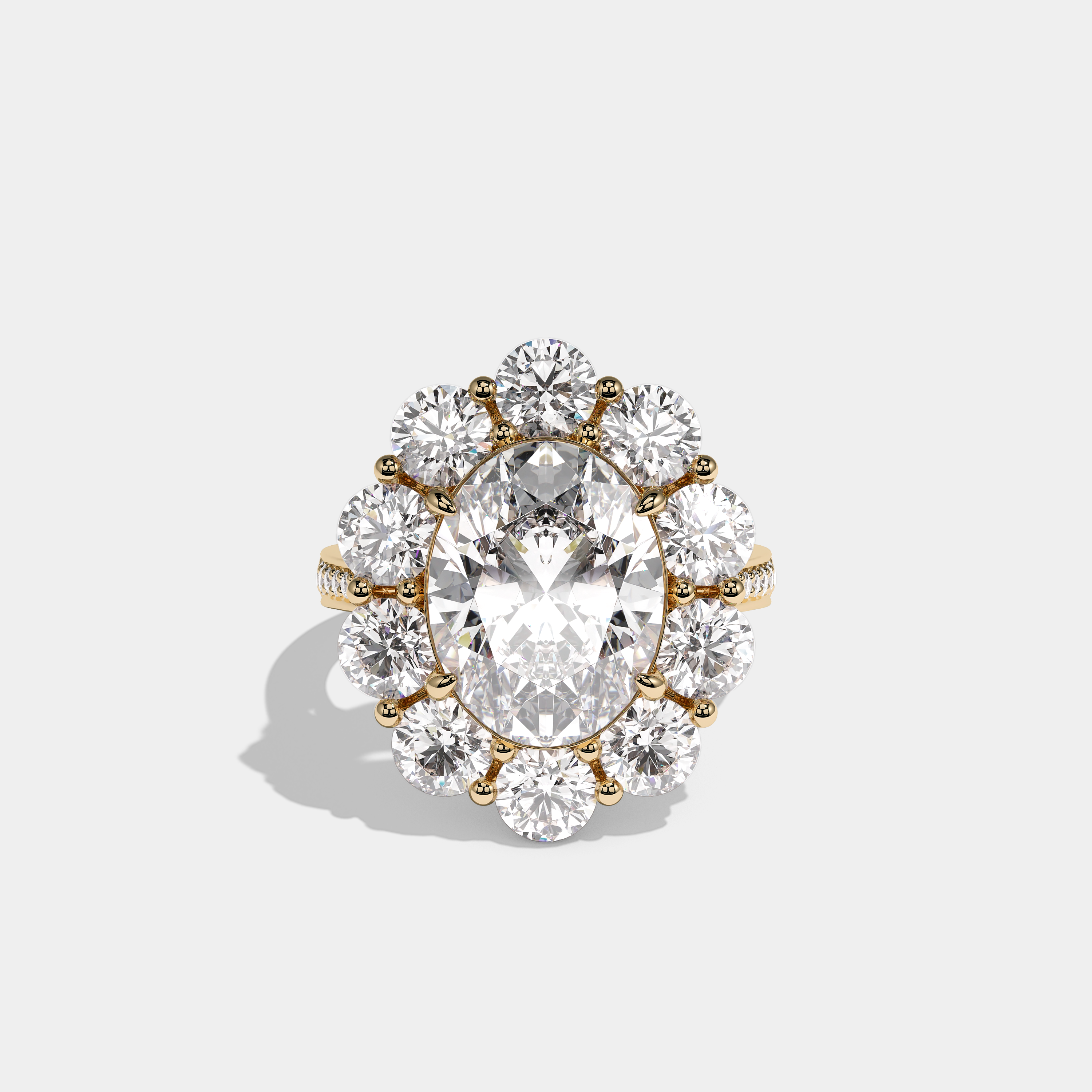 Contessa de Lys Diamond Oval Halo Engagement Ring 18K Yellow Gold 20.00ct