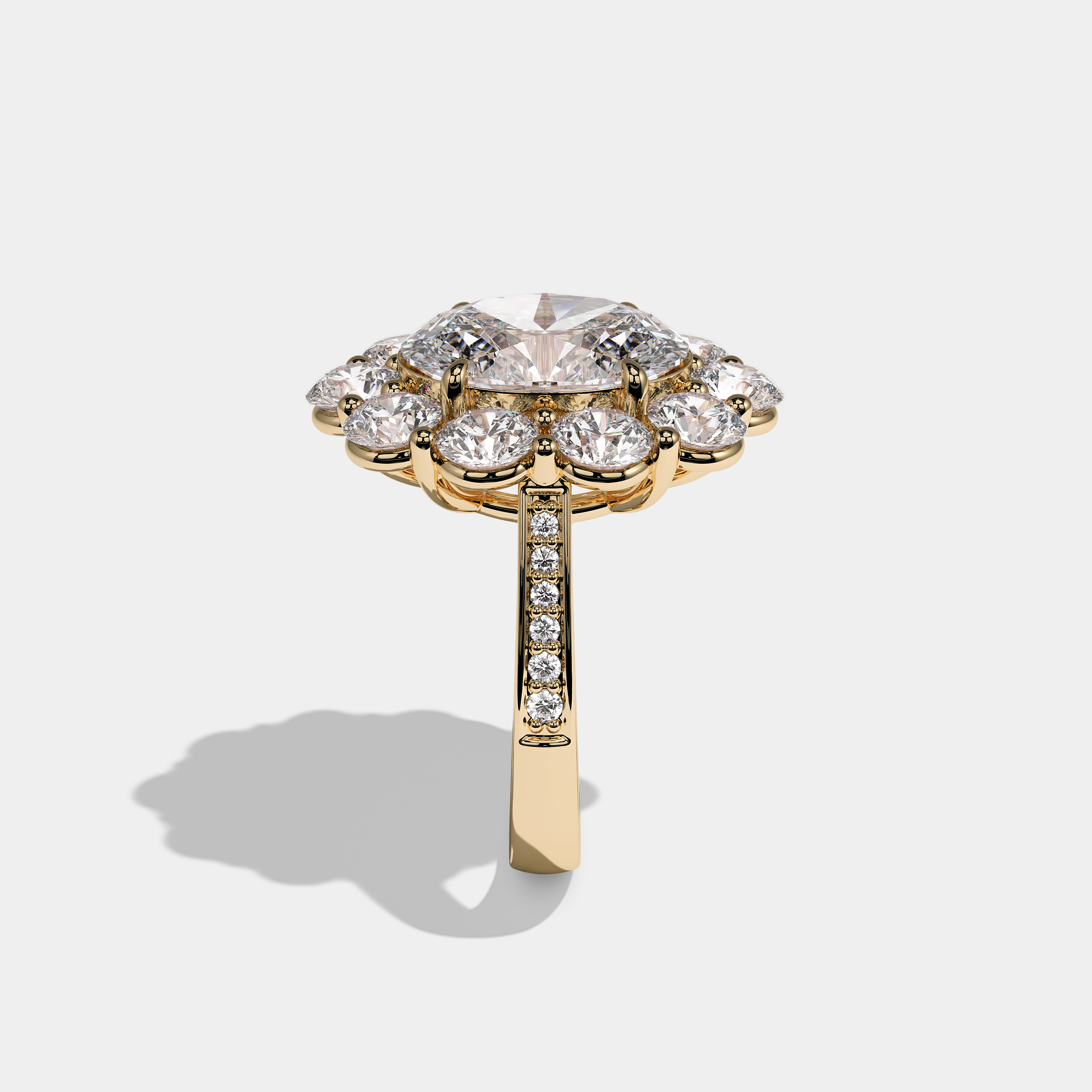 Side View – Kurbãni Durjini Contessa de Lys Diamond Oval Halo Engagement Ring Yellow Gold